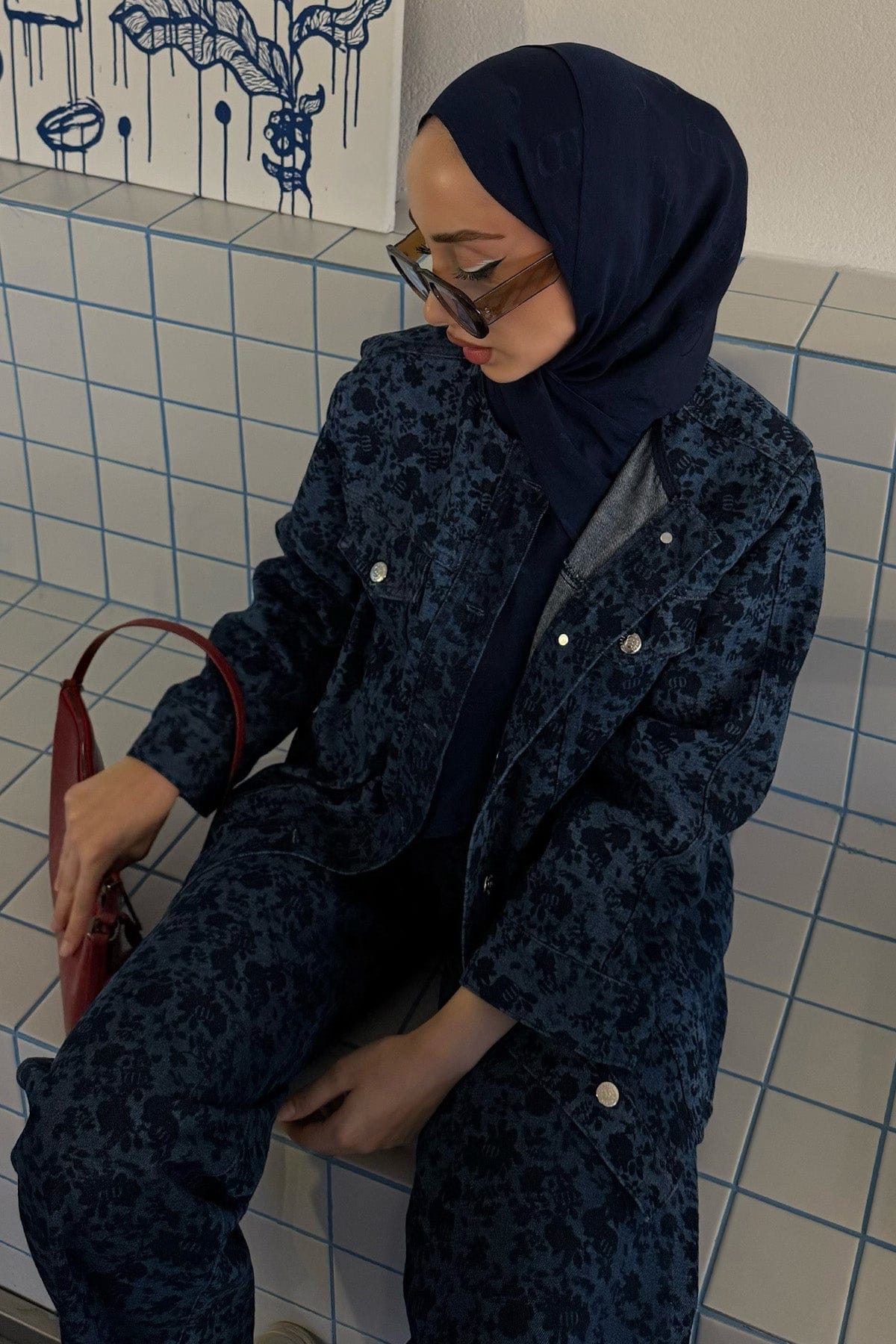 Elifnur Tak's Choice: Floral Monogram Pattern Jean Jacket