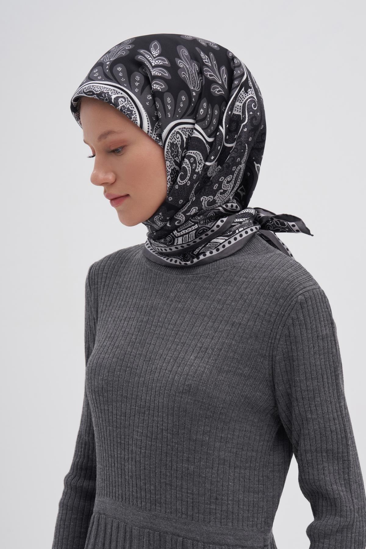 Emera Black Mulbary Silk Square Scarf