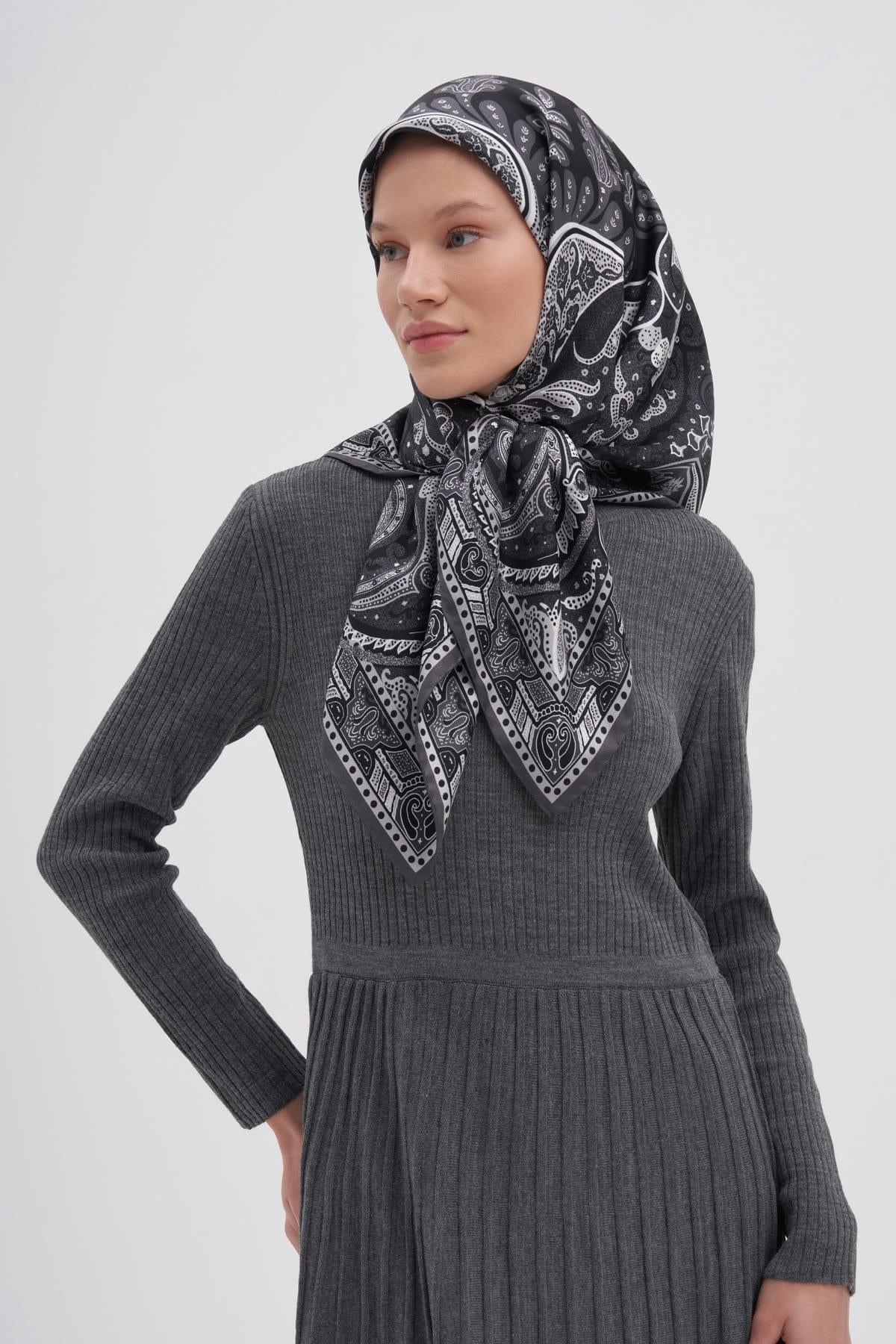 Emera Black Mulbary Silk Square Scarf