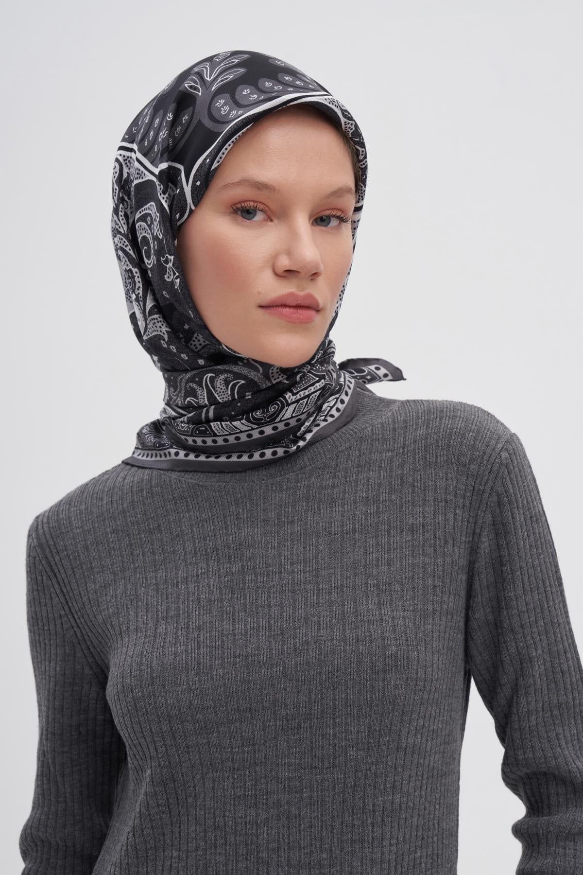 Emera Black Mulbary Silk Square Scarf