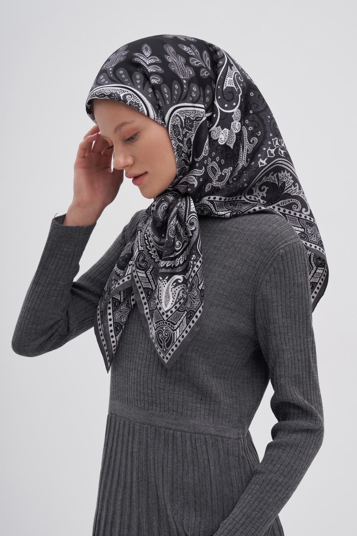 Emera Black Mulbary Silk Square Scarf