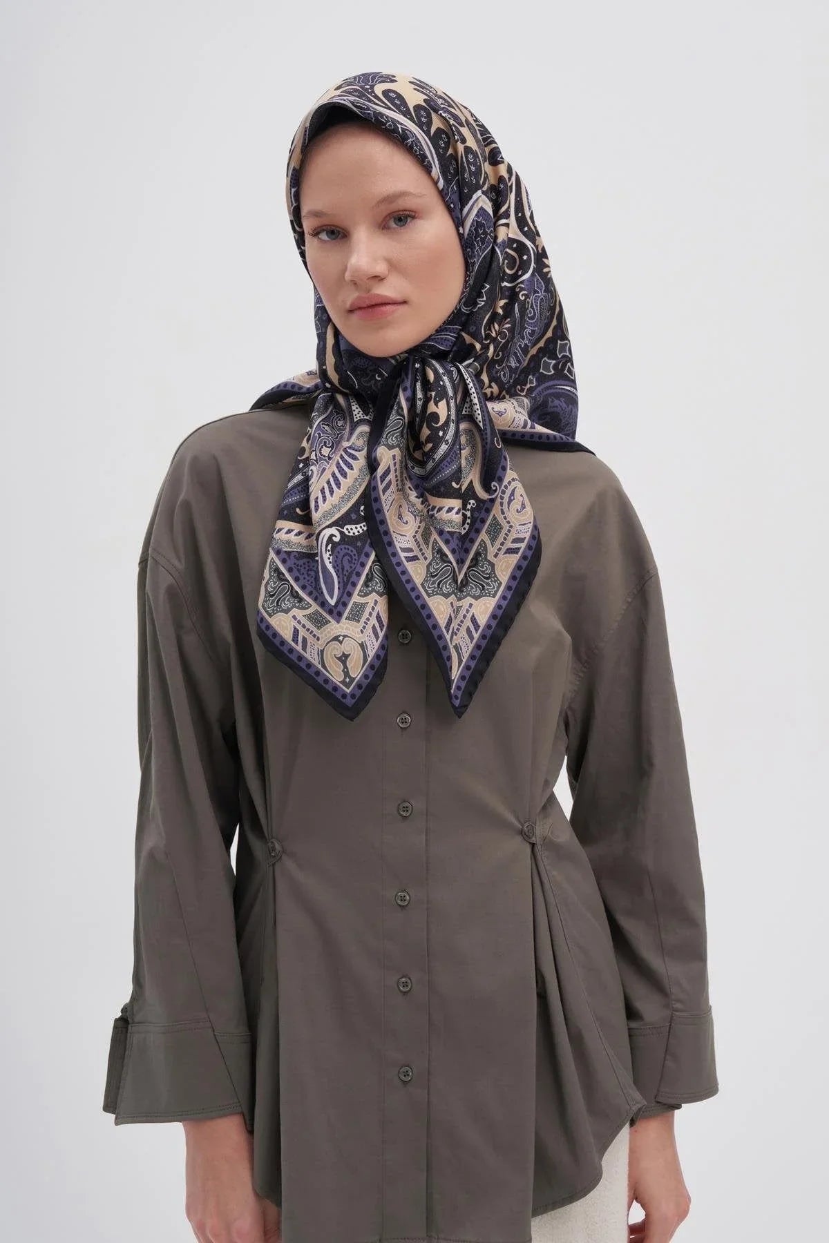 Emera Camel Mulbary Silk Square Scarf