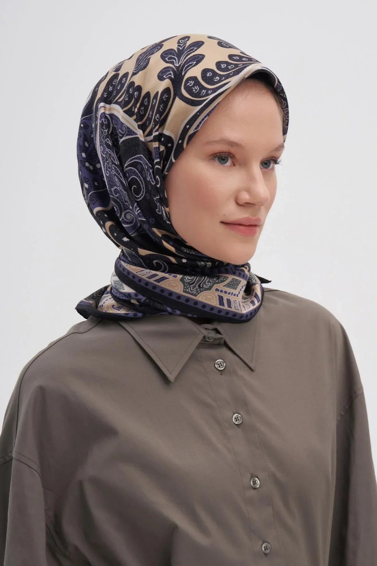 Emera Camel Mulbary Silk Square Scarf