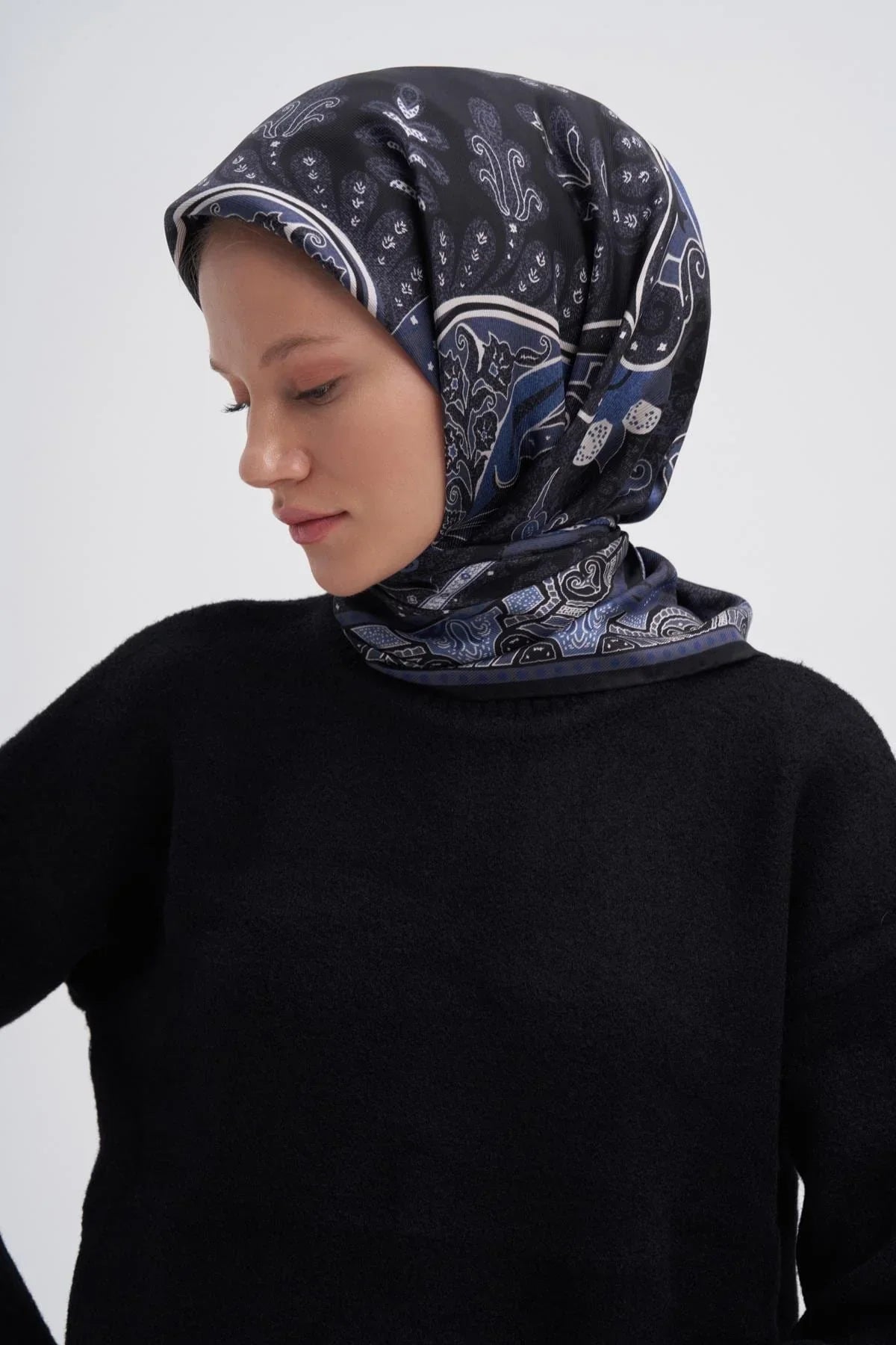 Emera Deep Blue Mulbary Silk Square Scarf