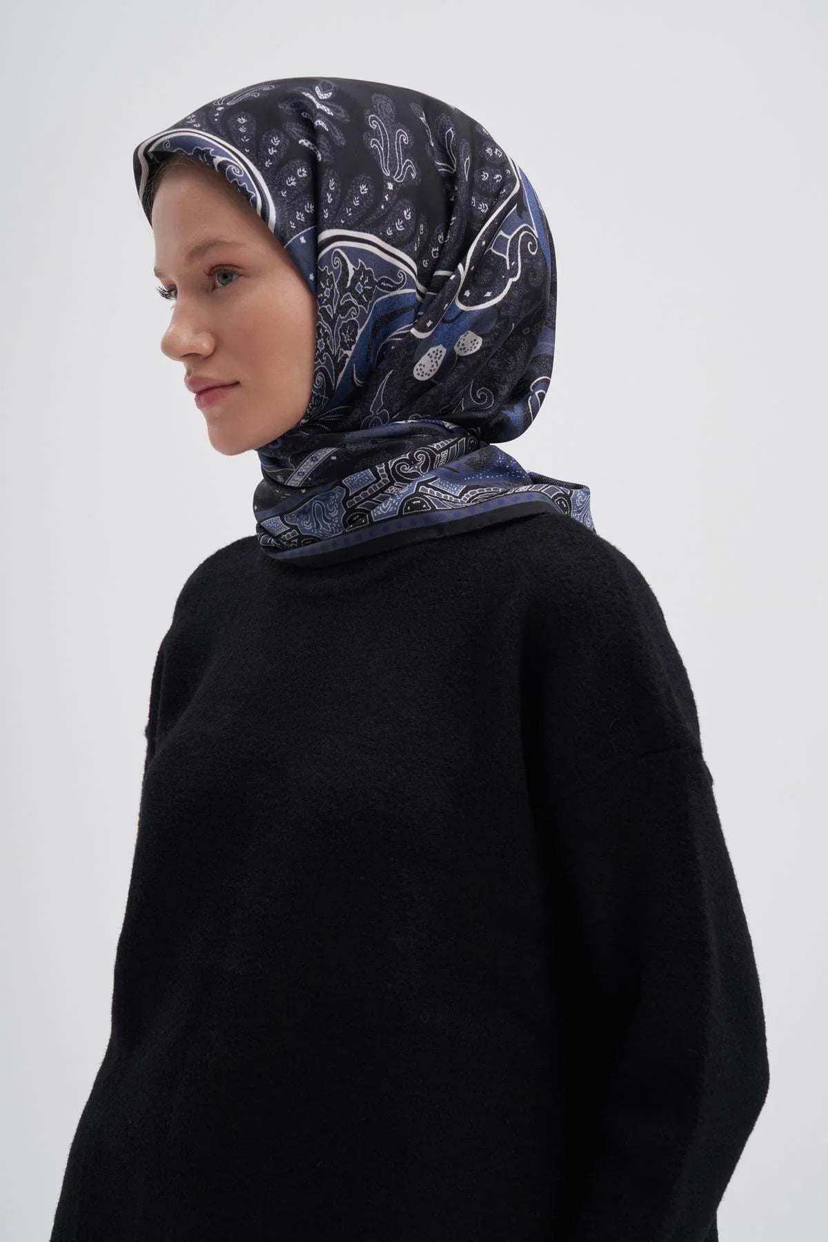 Emera Deep Blue Mulbary Silk Square Scarf