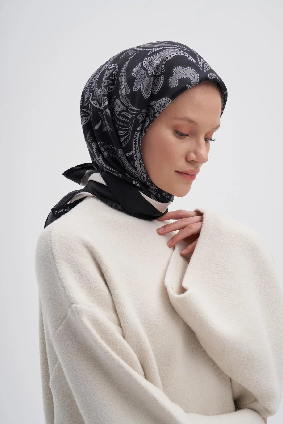 Etnic Black Mulbary Silk Square Scarf