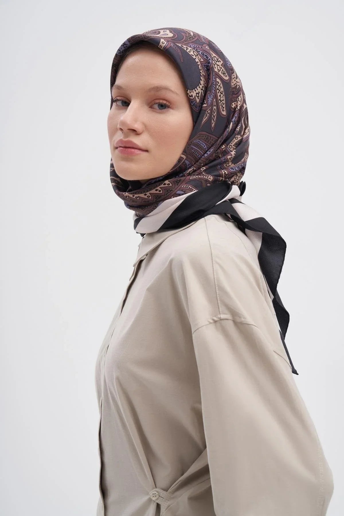 Etnic Brown Mulbary Silk Square Scarf