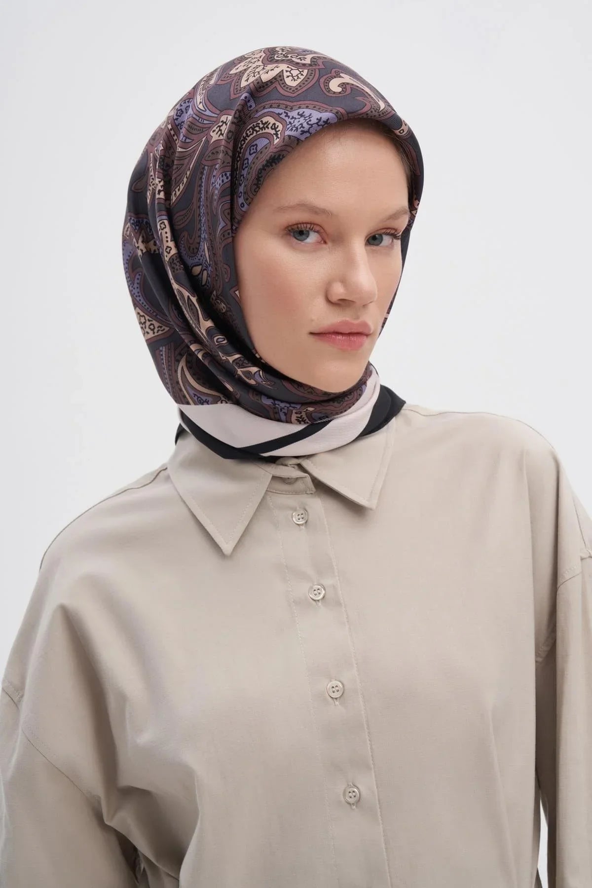 Etnic Brown Mulbary Silk Square Scarf