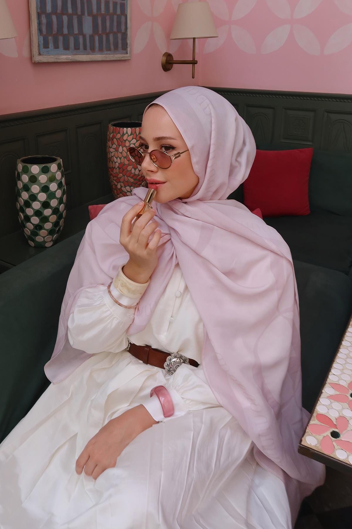 Feyza Hakyemez's Choice: Aura Monogram Viscose Scarf Powder Pink