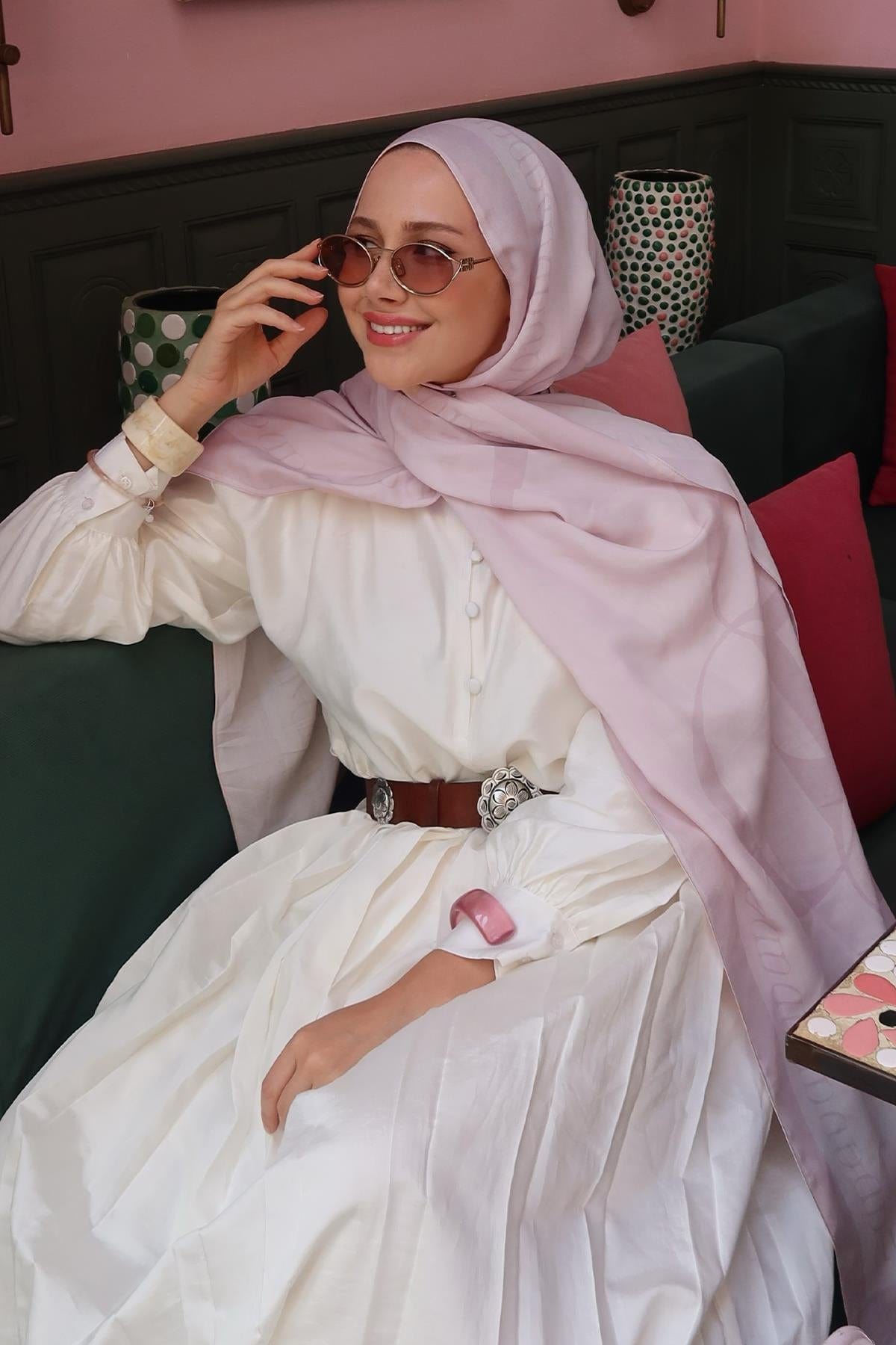 Feyza Hakyemez's Choice: Aura Monogram Viscose Scarf Powder Pink