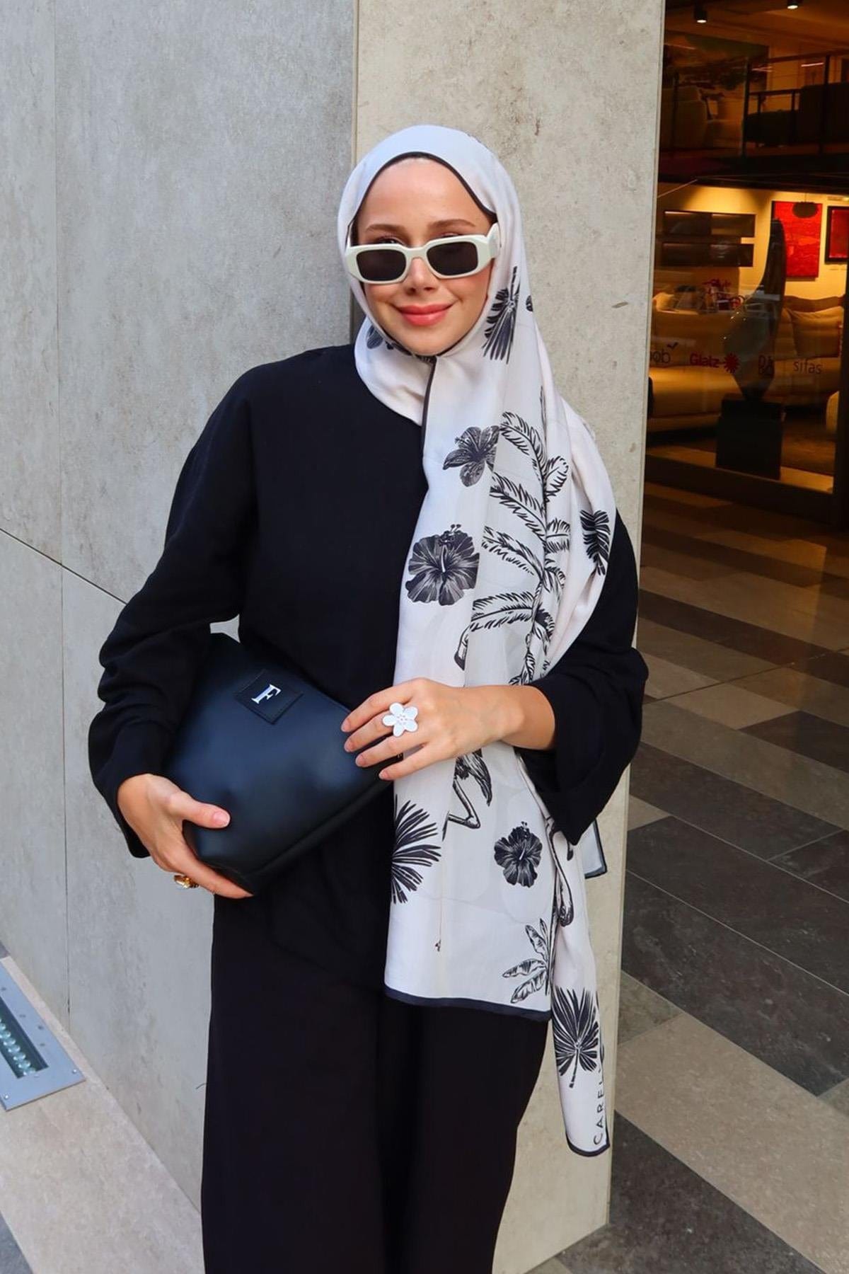 Feyza Hakymez's Choice: Noir Floral Monogram Viscose Scarf Cream