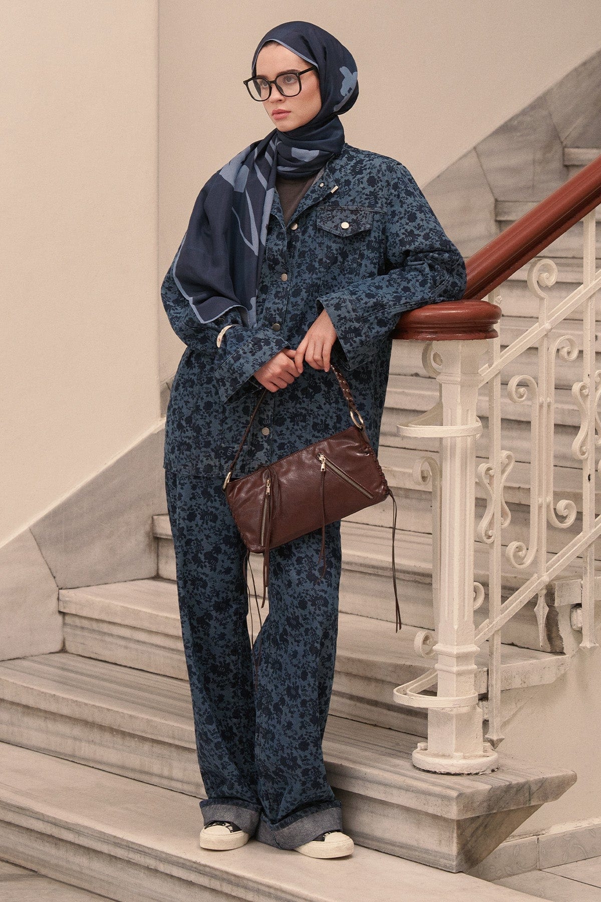 Floral Monogram Pattern Jean Pants