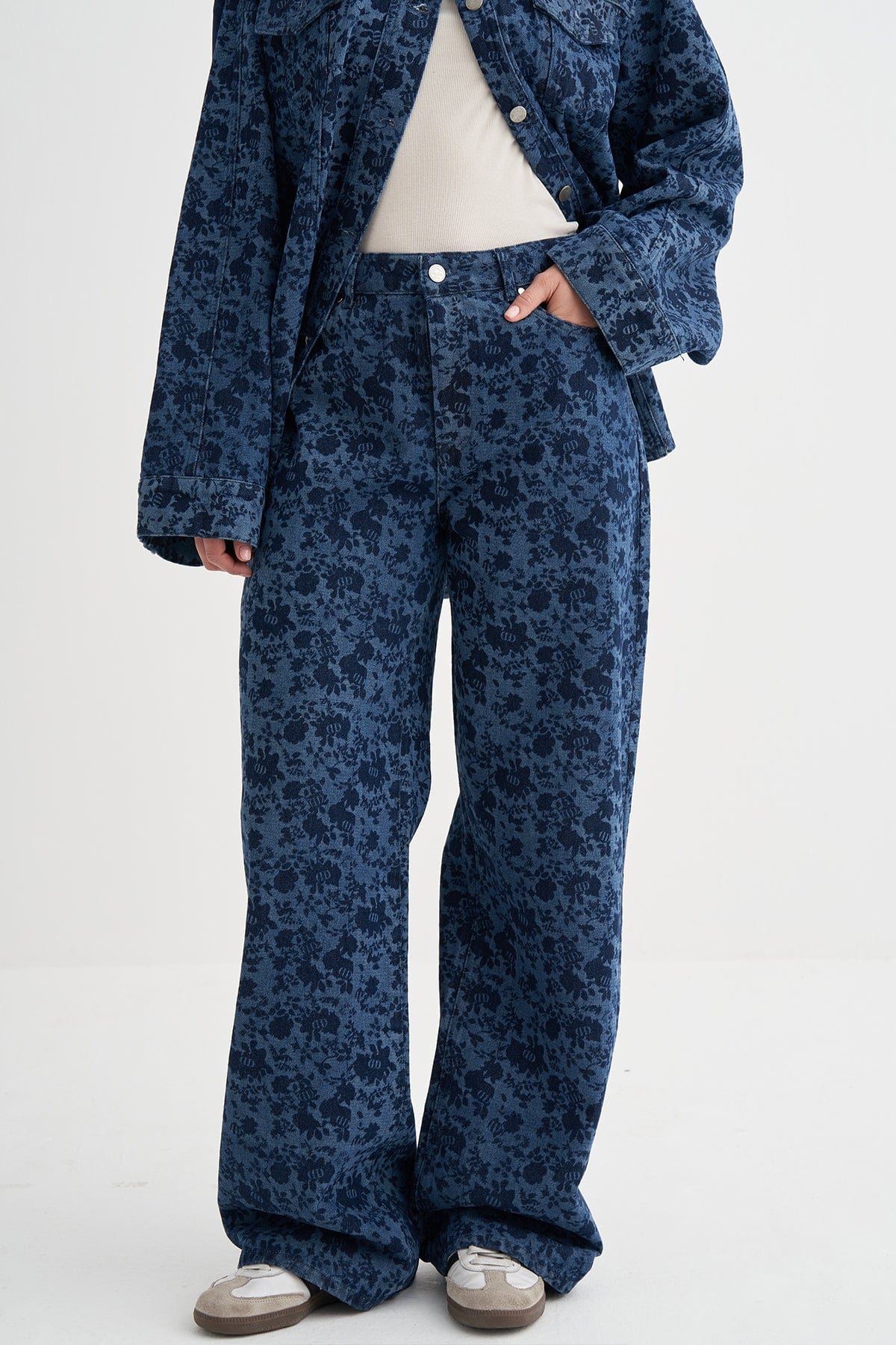 Floral Monogram Pattern Jean Pants