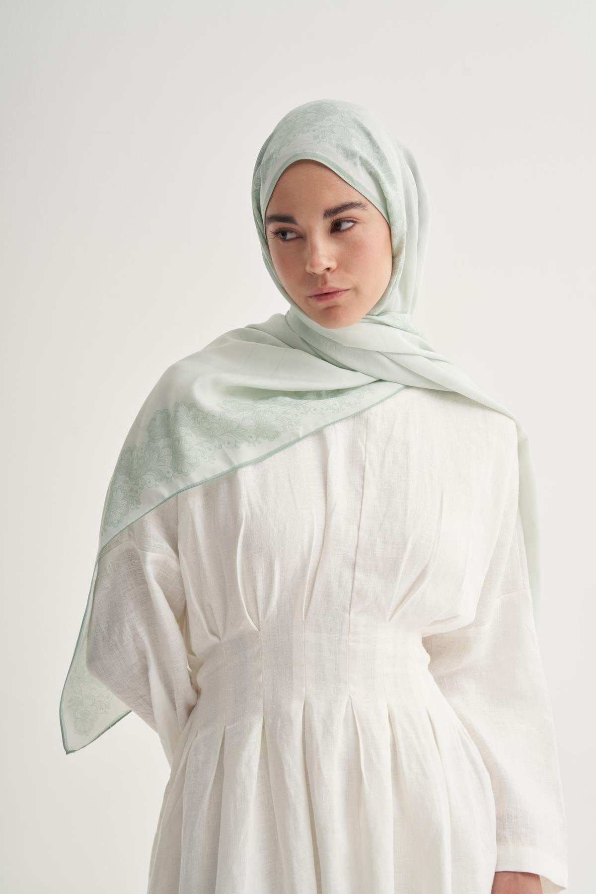Floral Monogram Viscose Scarf Aqua Green