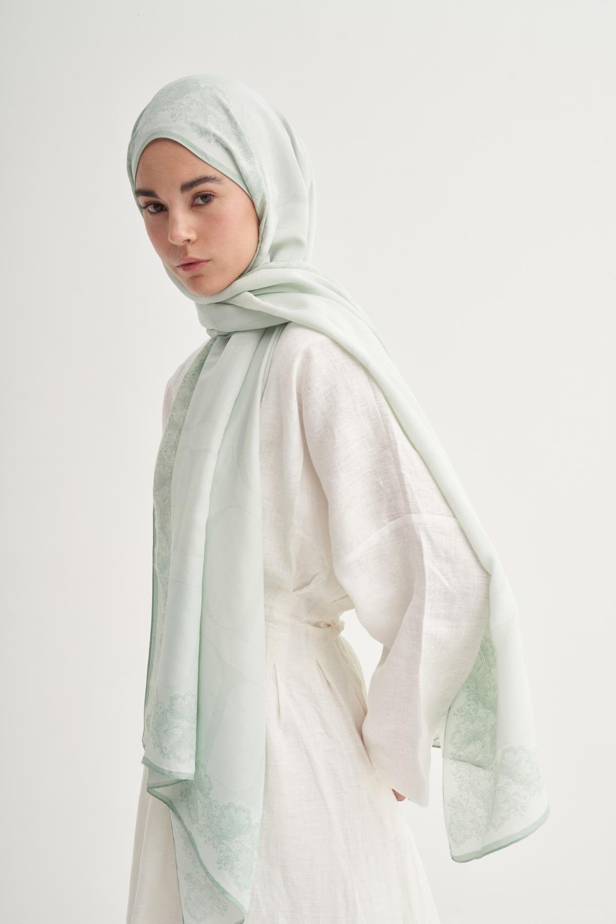Floral Monogram Viscose Scarf Aqua Green