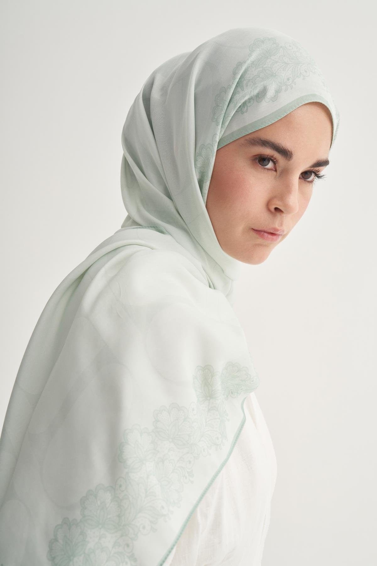 Floral Monogram Viscose Scarf Aqua Green