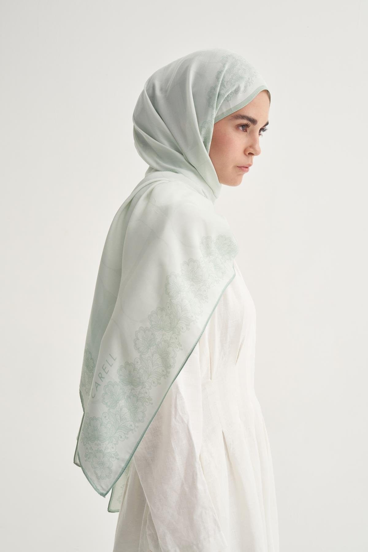 Floral Monogram Viscose Scarf Aqua Green