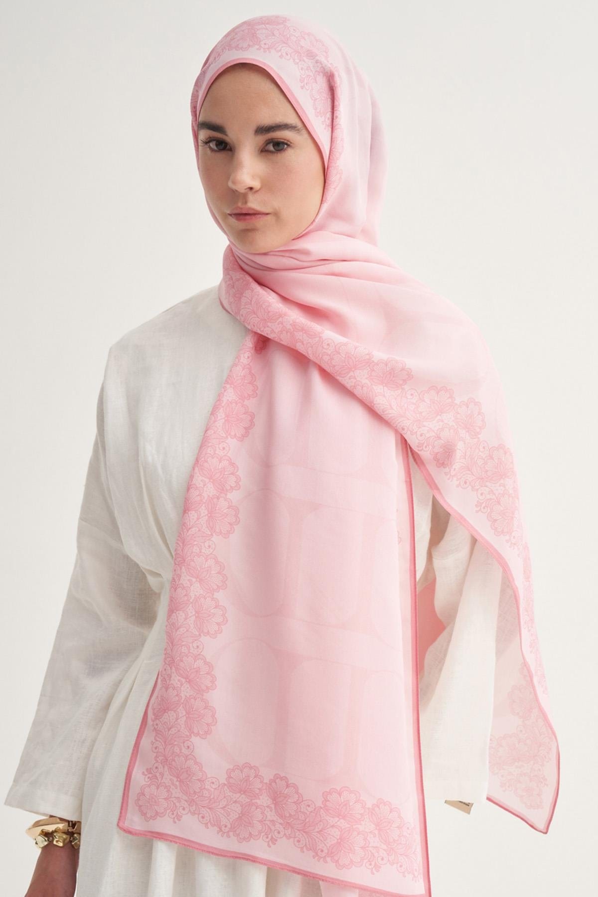 Floral Monogram Viscose Scarf Candy Pink