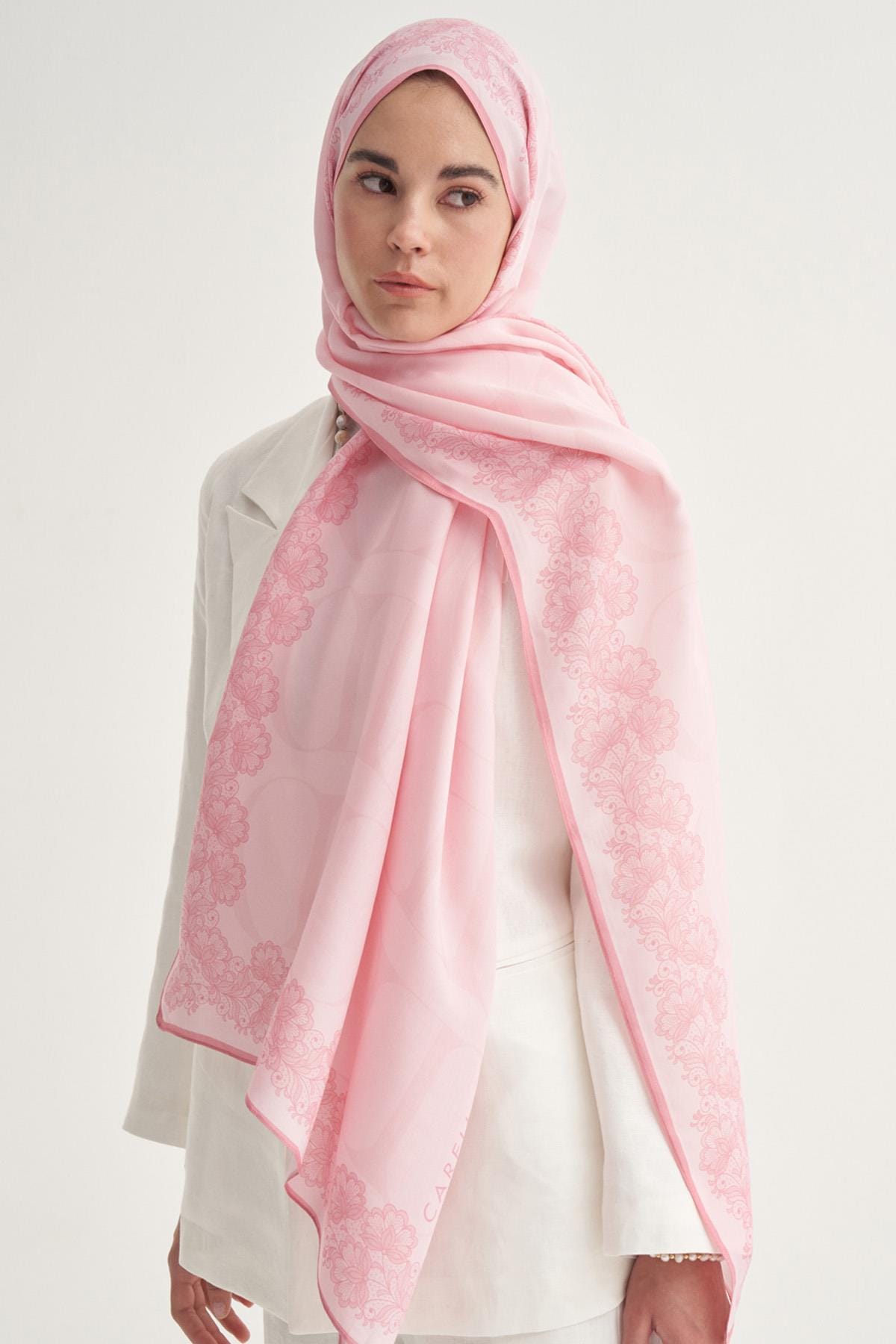 Floral Monogram Viscose Scarf Candy Pink