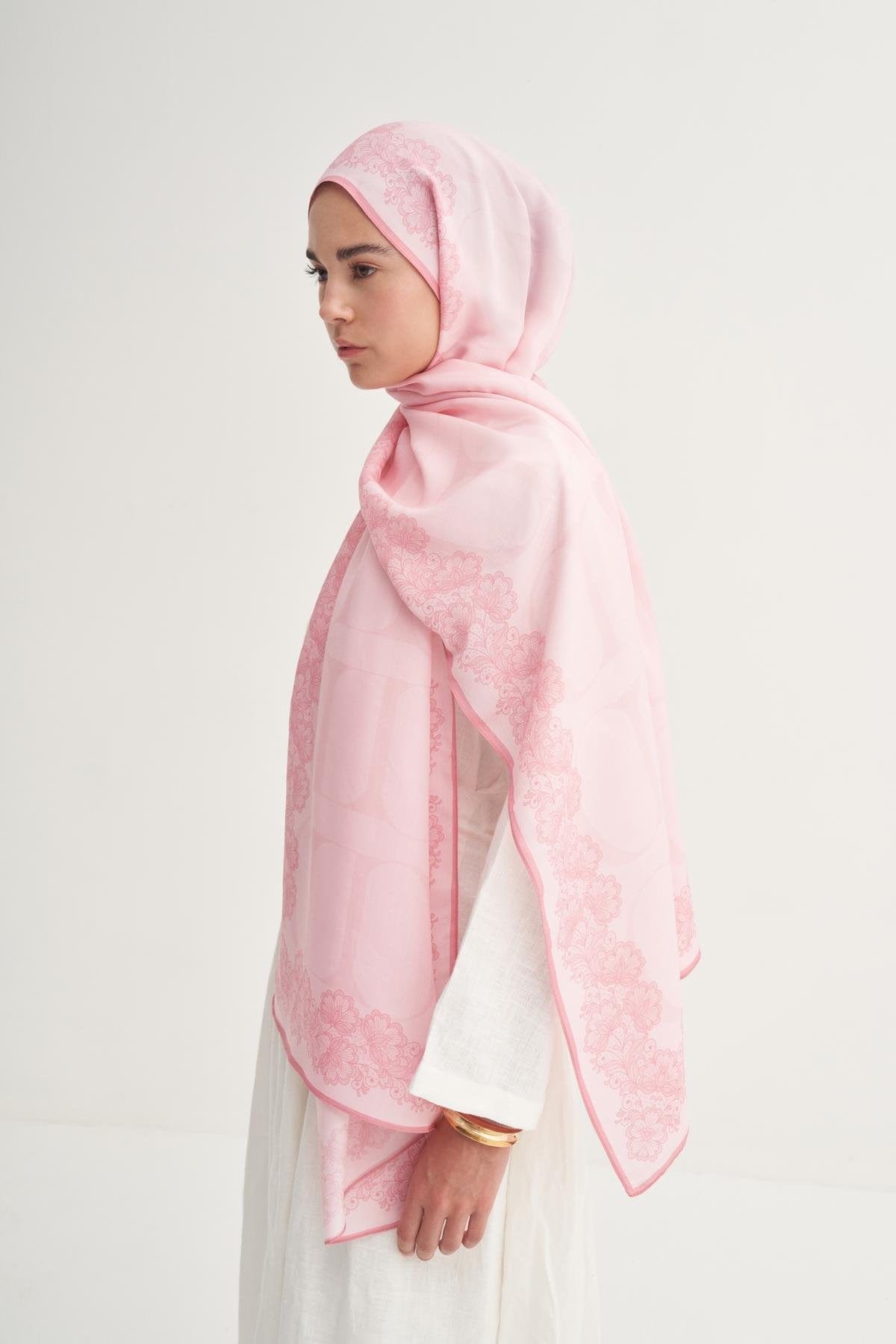 Floral Monogram Viscose Scarf Candy Pink