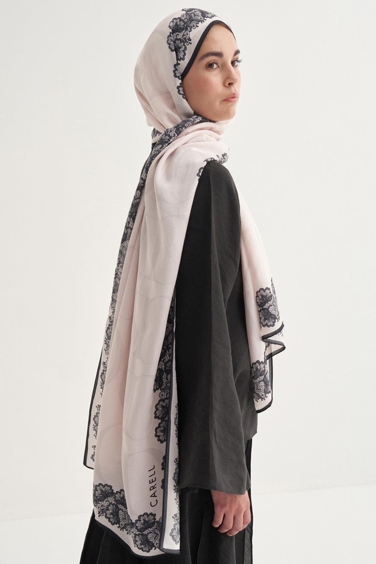 Floral Monogram Viscose Scarf Cream
