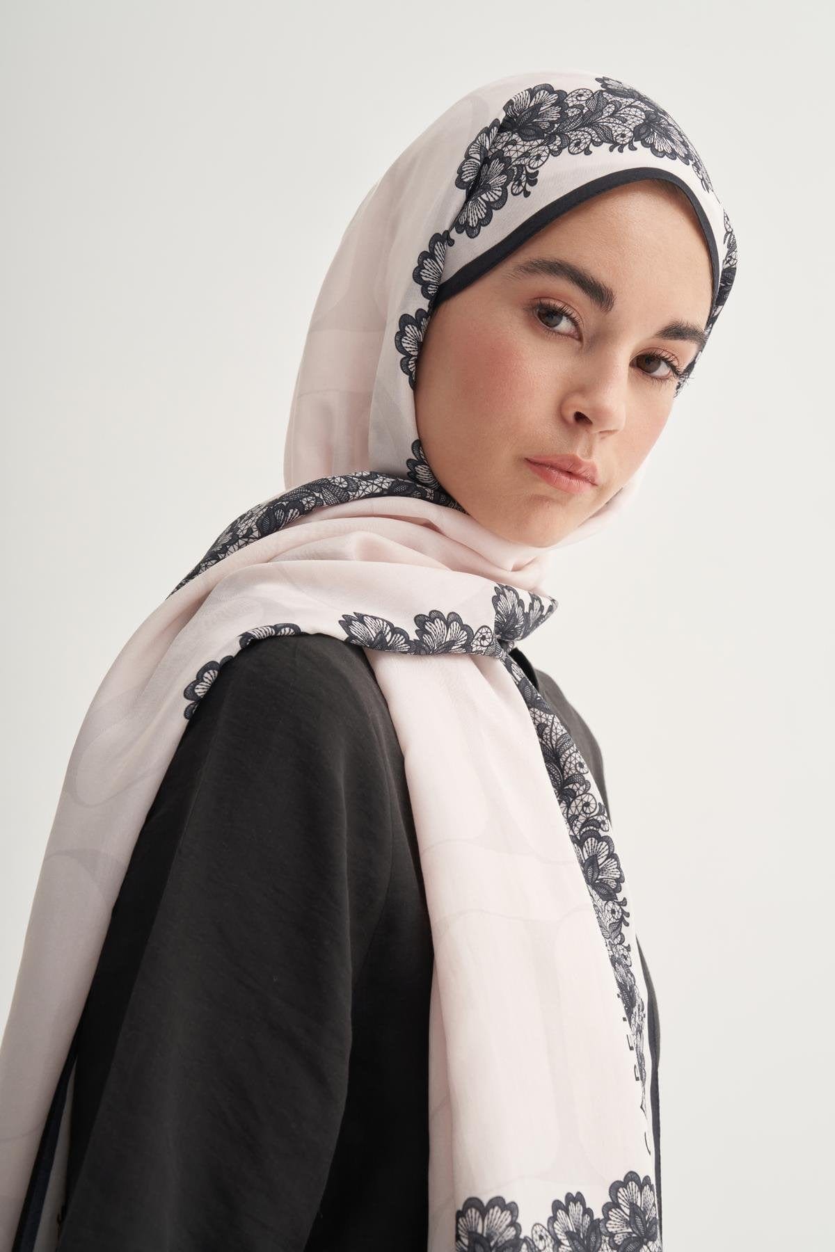 Floral Monogram Viscose Scarf Cream