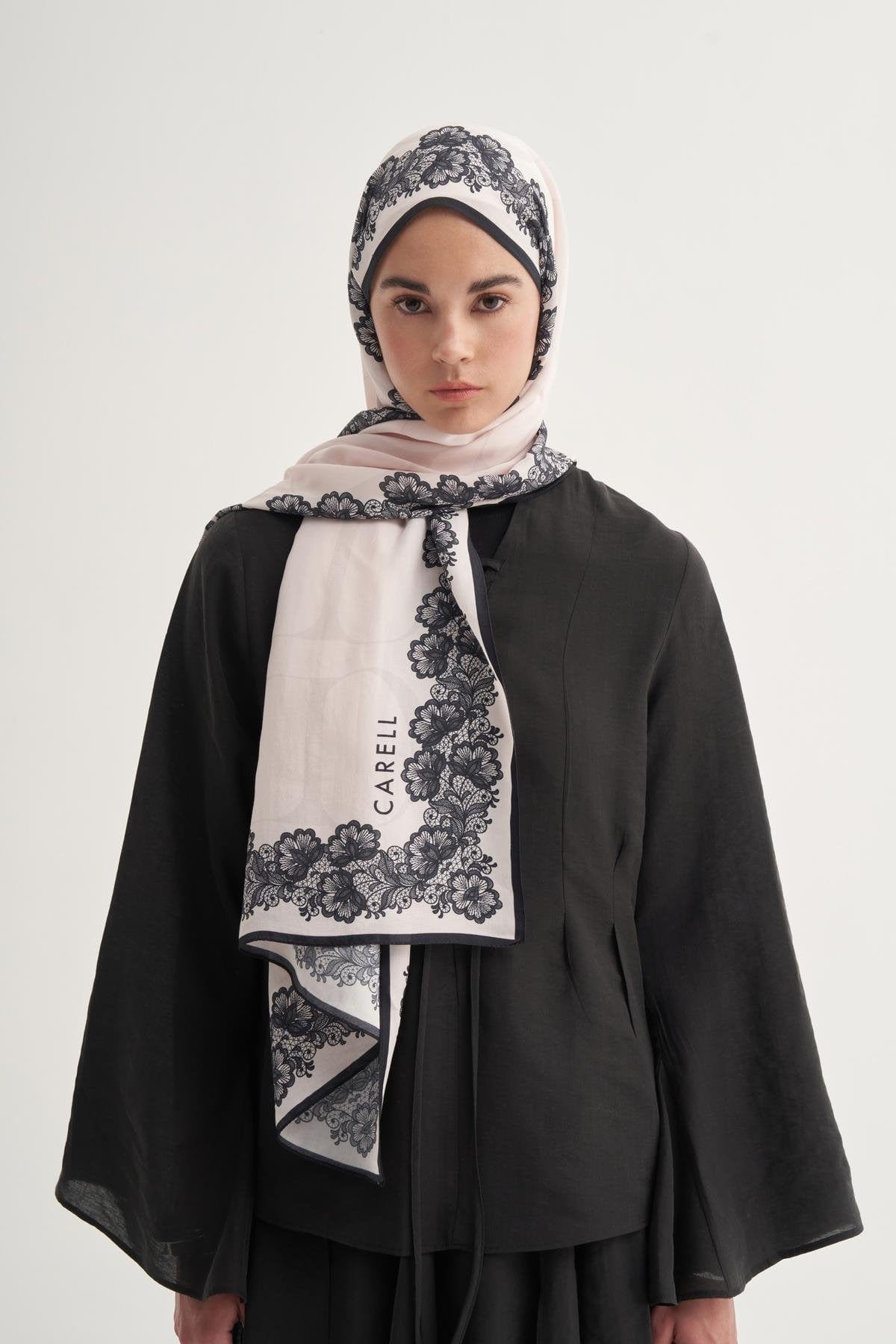 Floral Monogram Viscose Scarf Cream