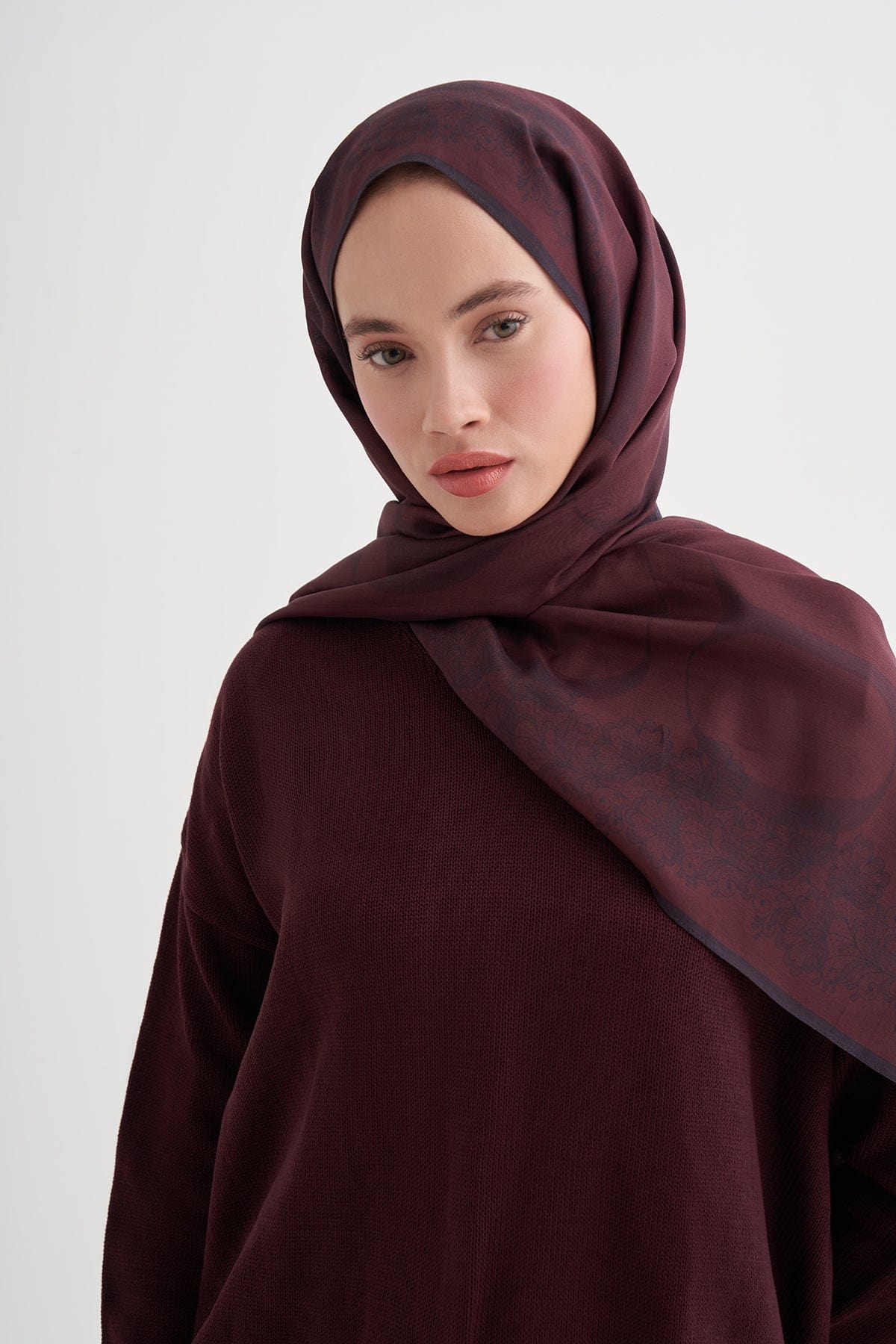 Floral Monogram Viscose Scarf Damson