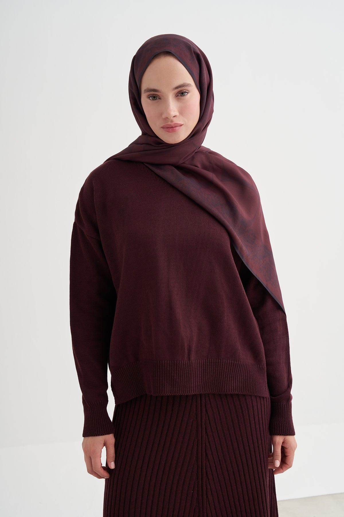 Floral Monogram Viscose Scarf Damson