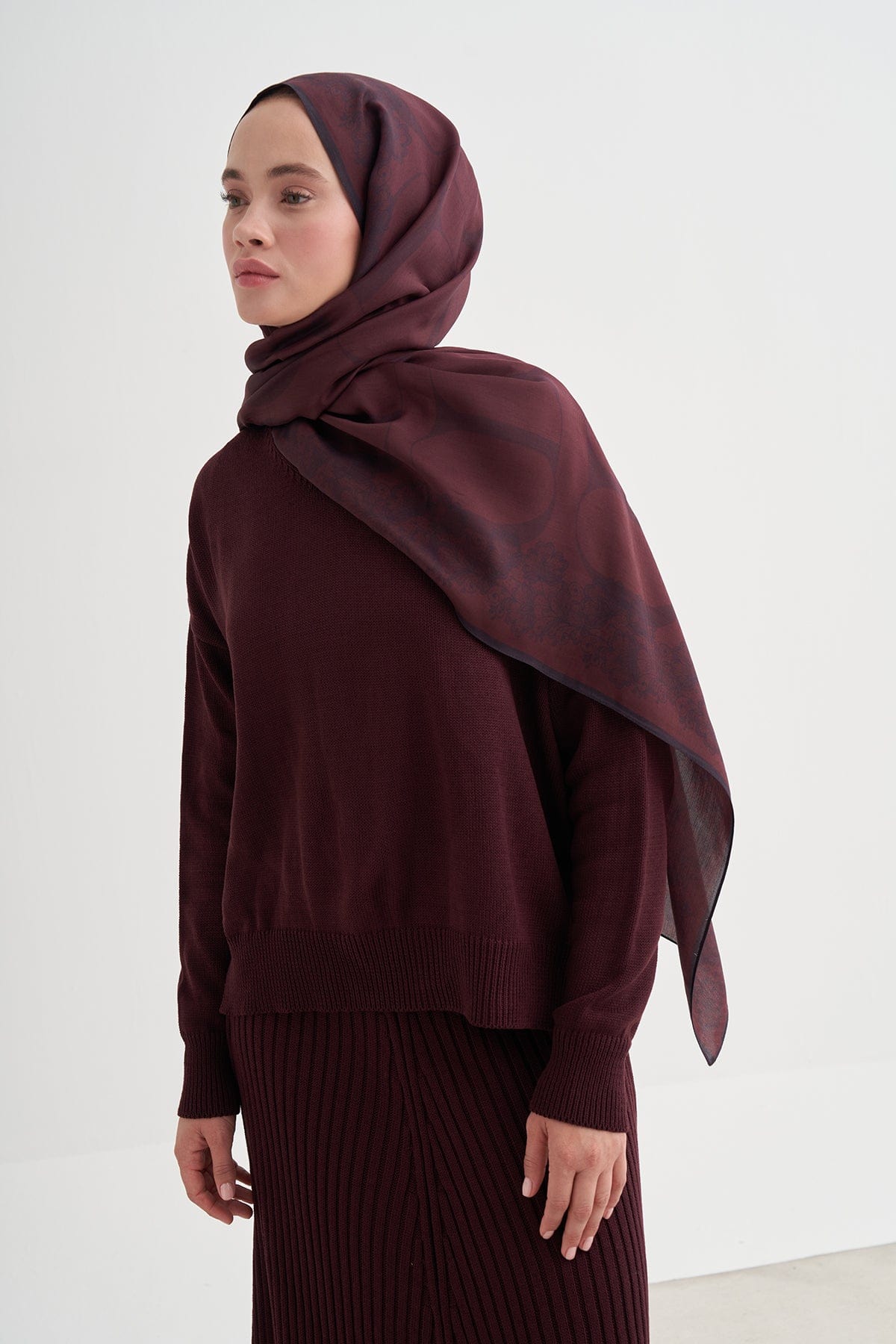 Floral Monogram Viscose Scarf Damson