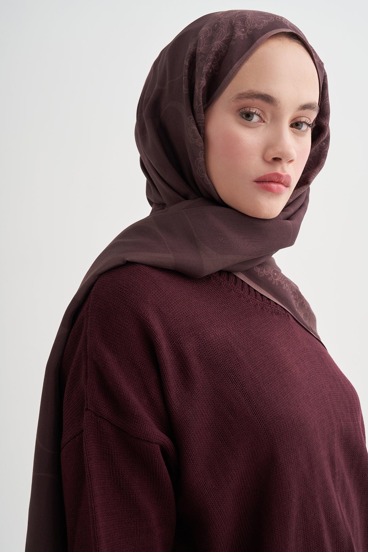 Floral Monogram Viscose Scarf Dark Brown