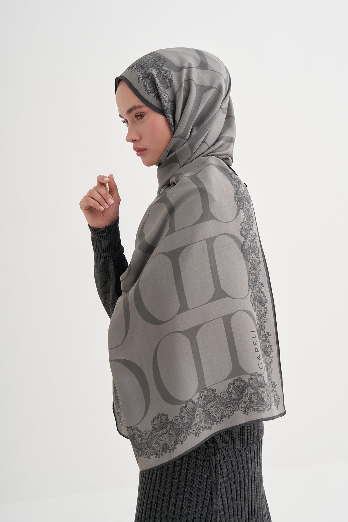 Floral Monogram Viscose Scarf Gray