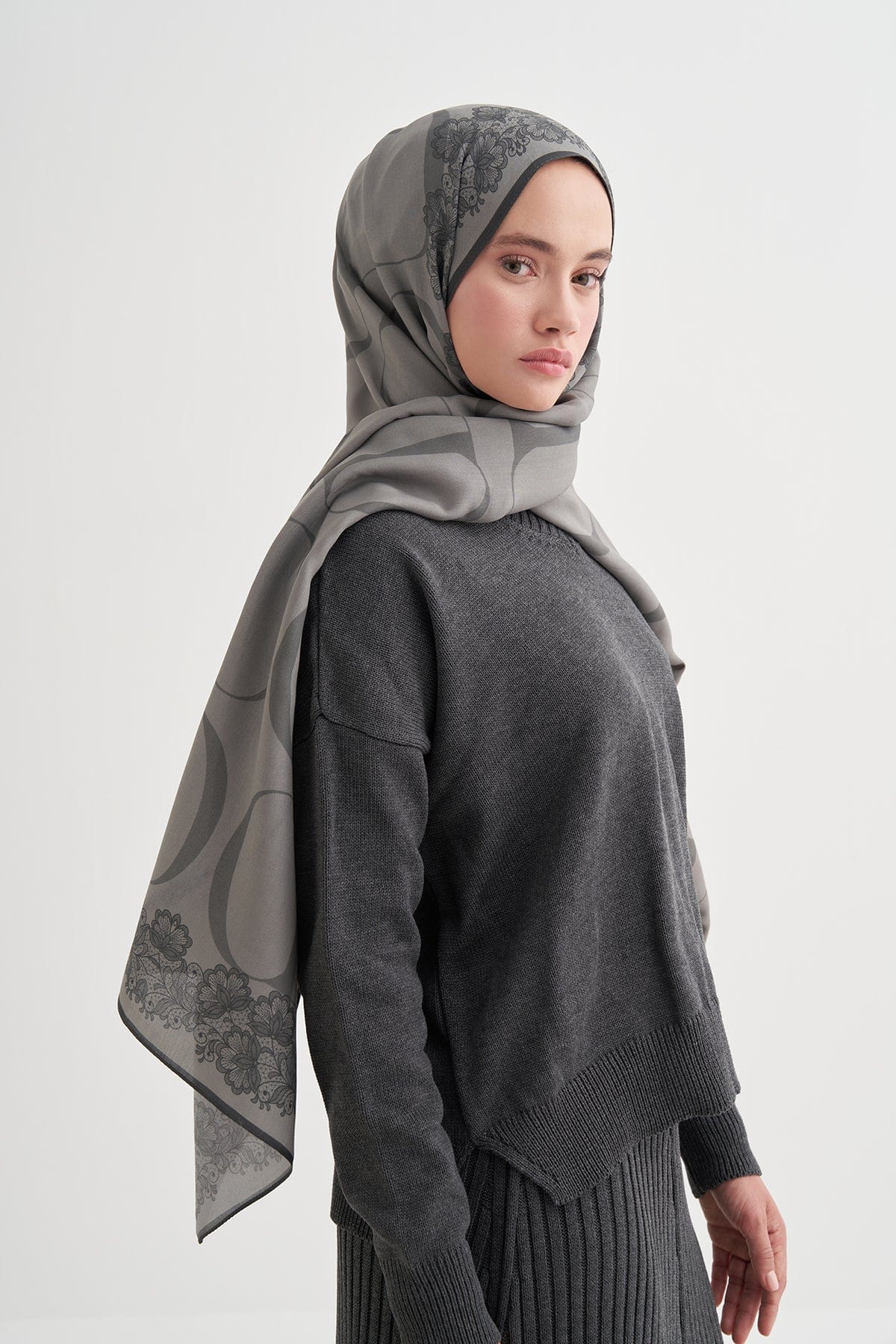 Floral Monogram Viscose Scarf Gray
