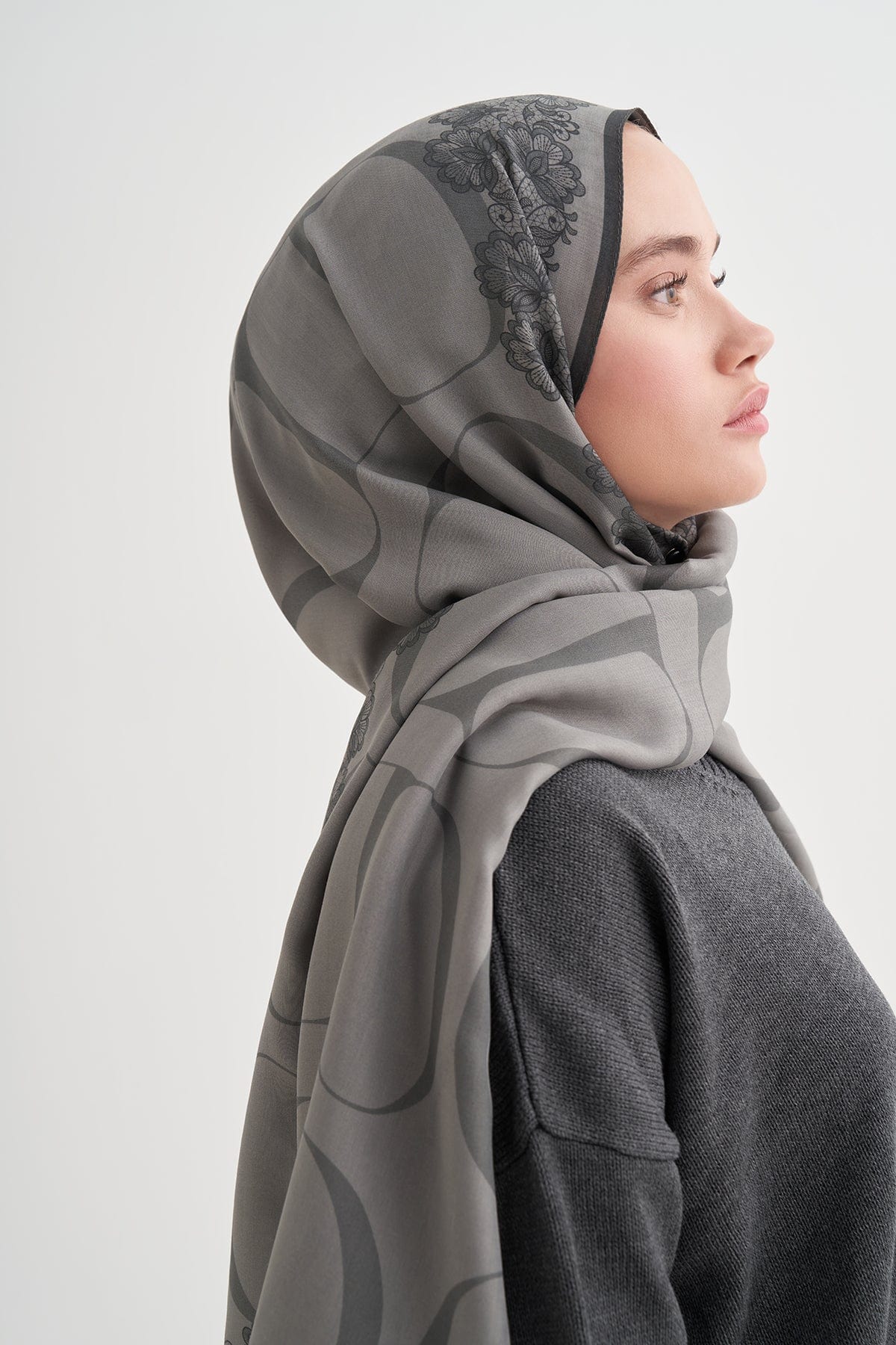 Floral Monogram Viscose Scarf Gray