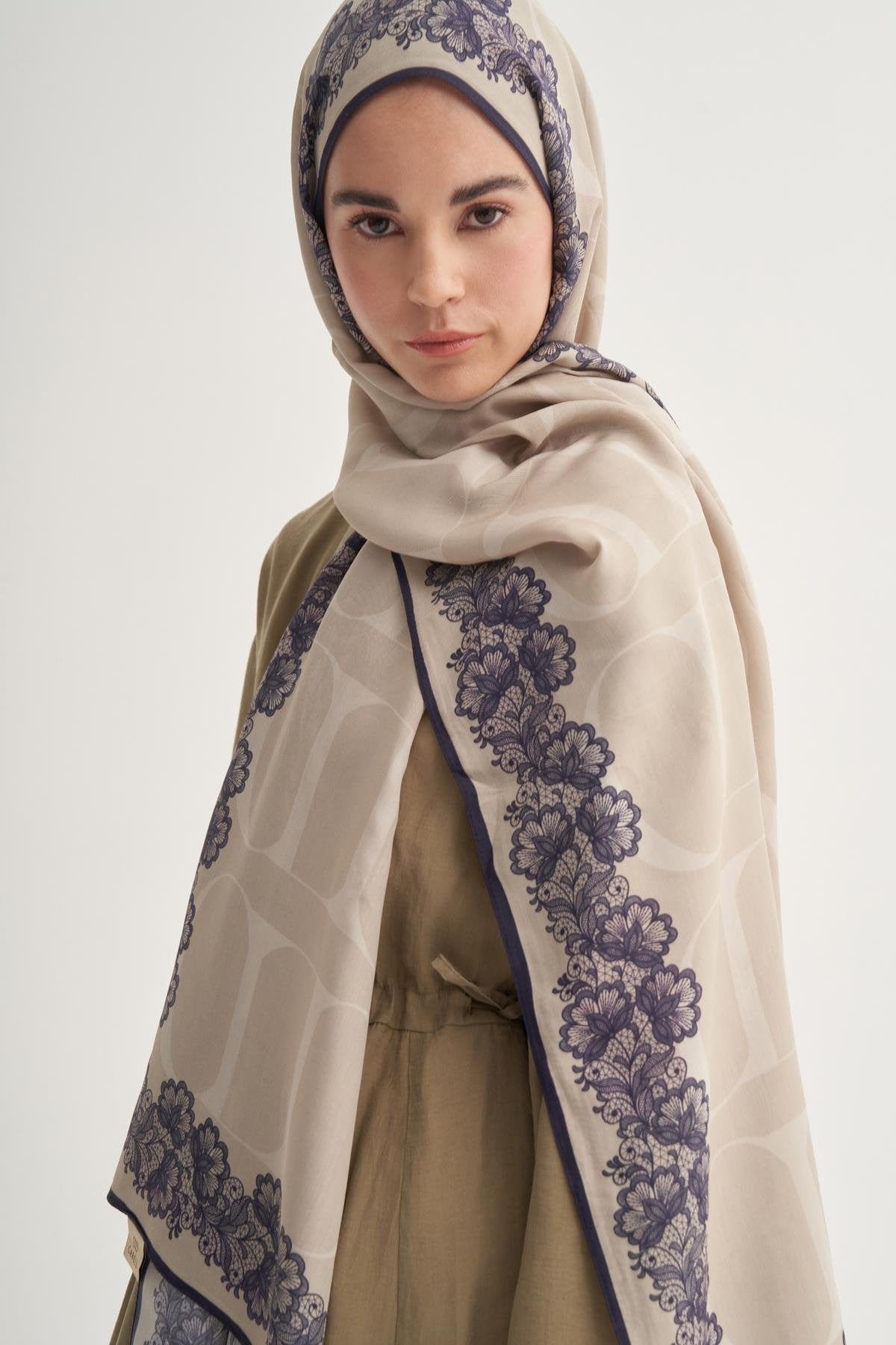 Floral Monogram Viscose Scarf Latte
