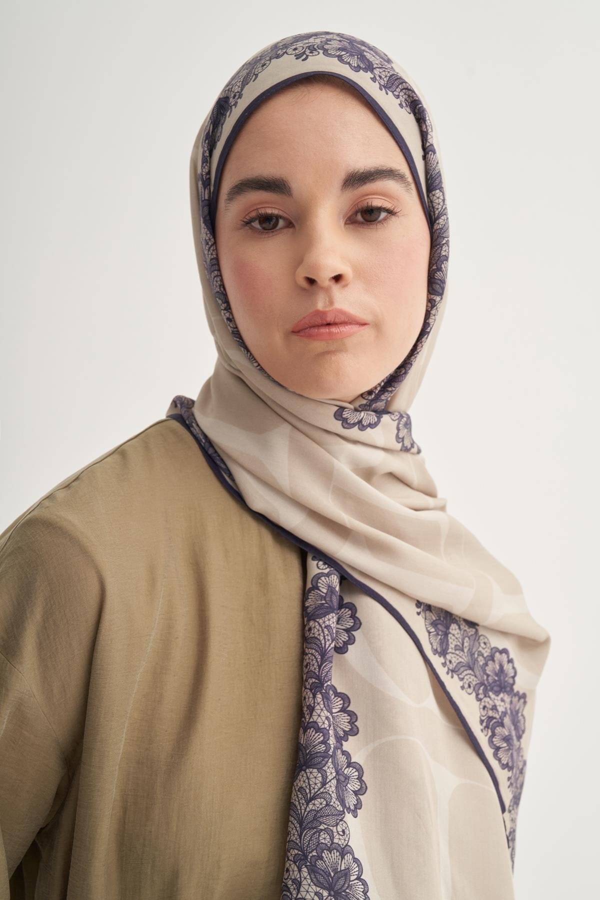 Floral Monogram Viscose Scarf Latte