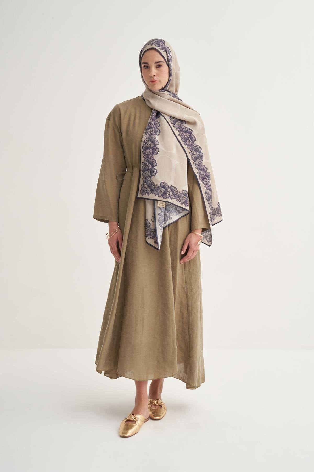 Floral Monogram Viscose Scarf Latte