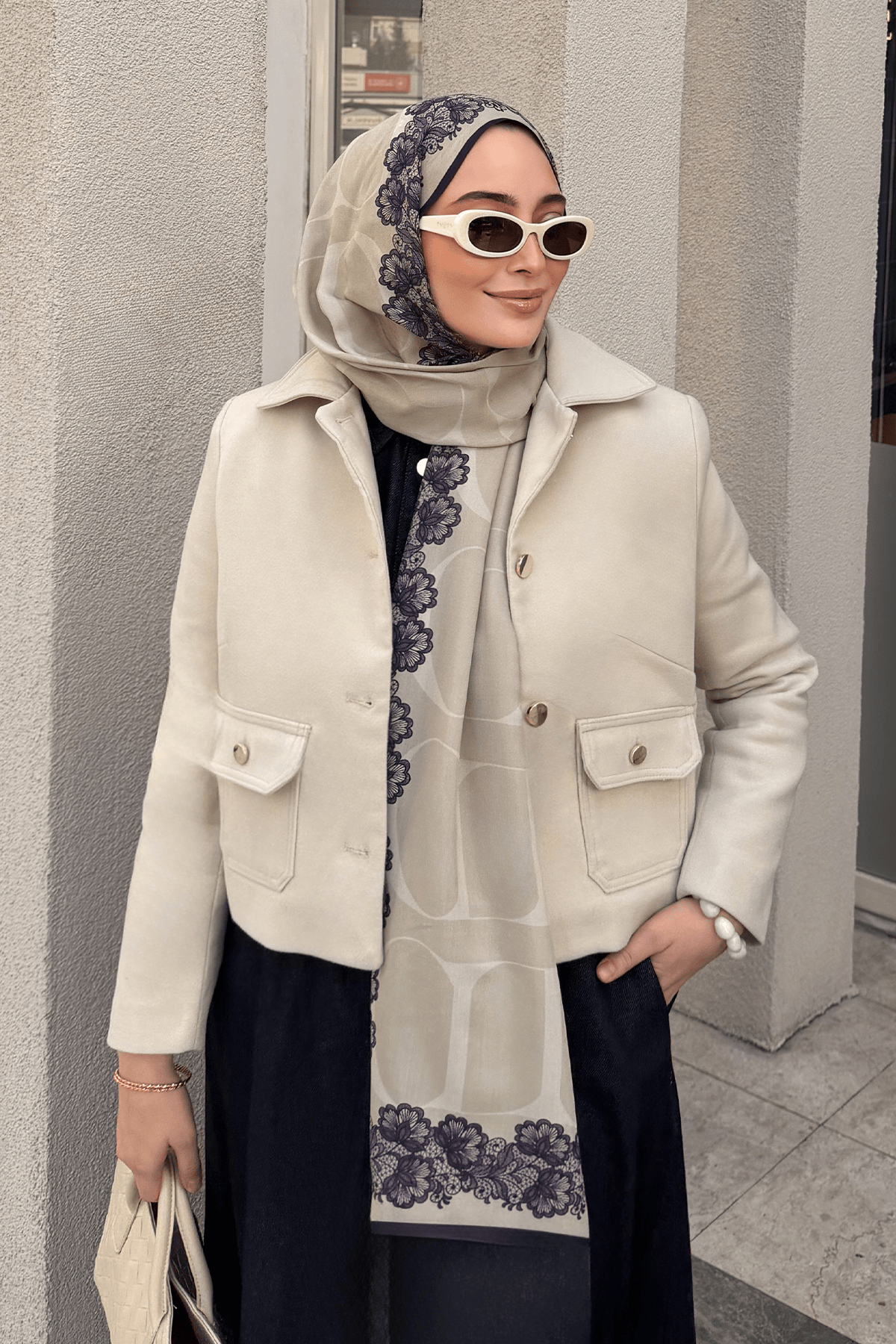 Floral Monogram Viscose Scarf Latte