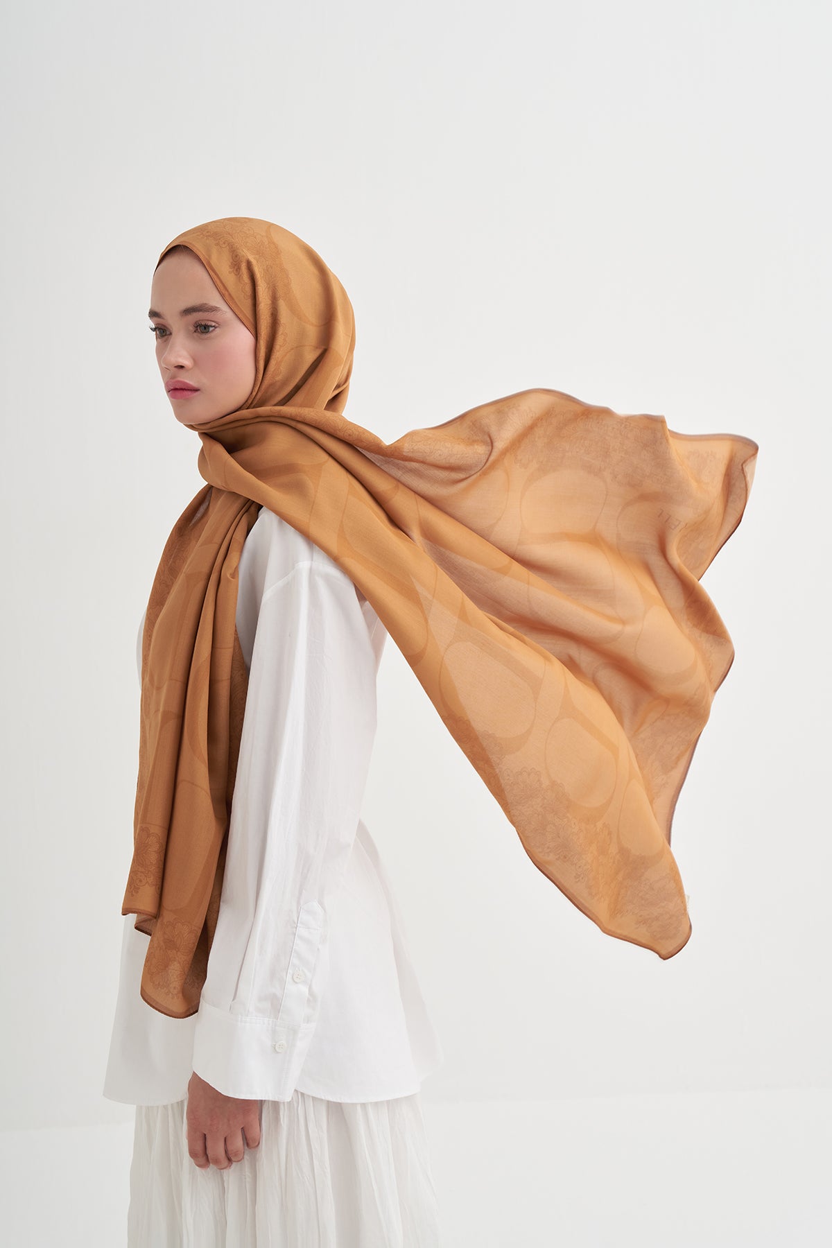 Floral Monogram Viscose Scarf Mustard