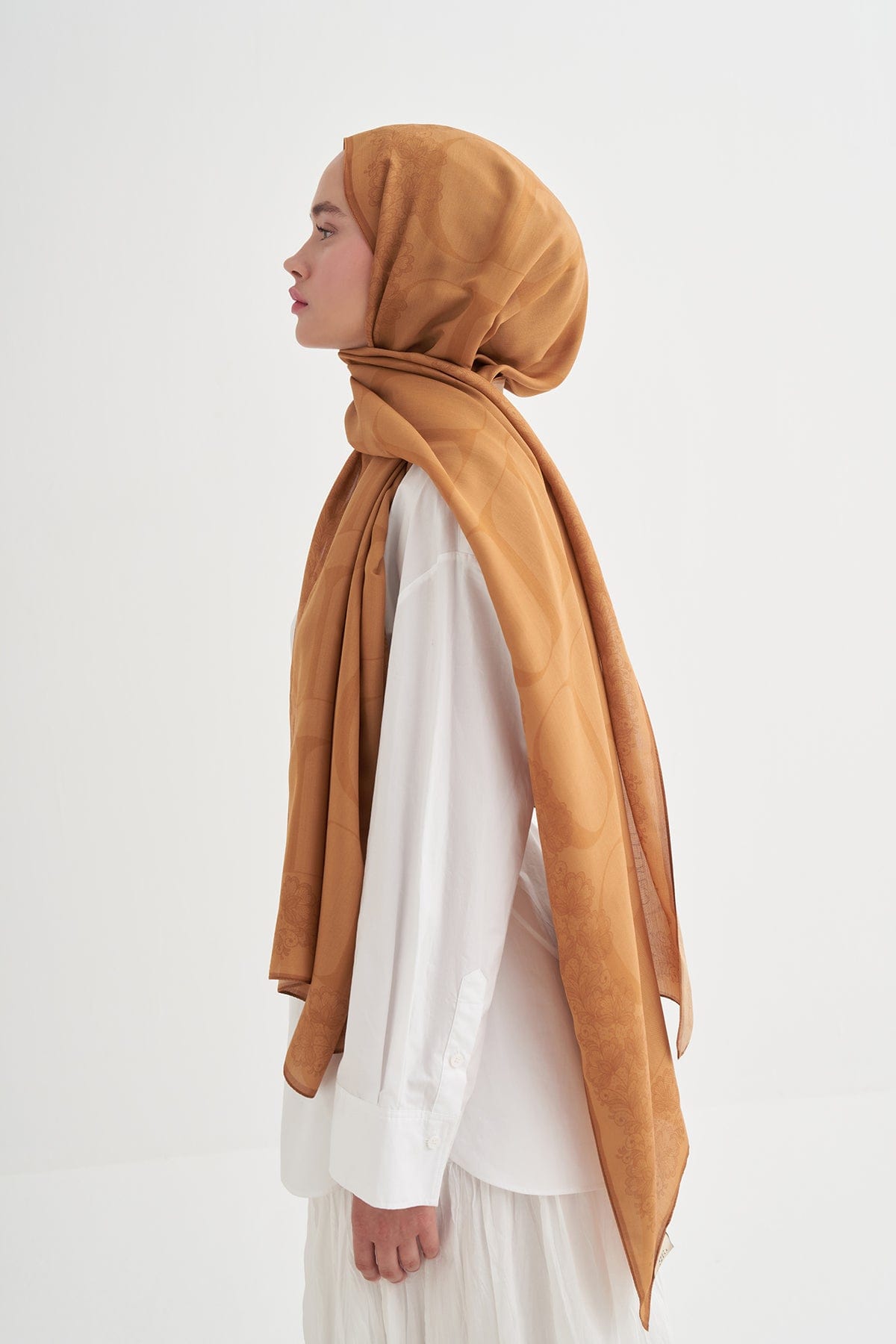 Floral Monogram Viscose Scarf Mustard