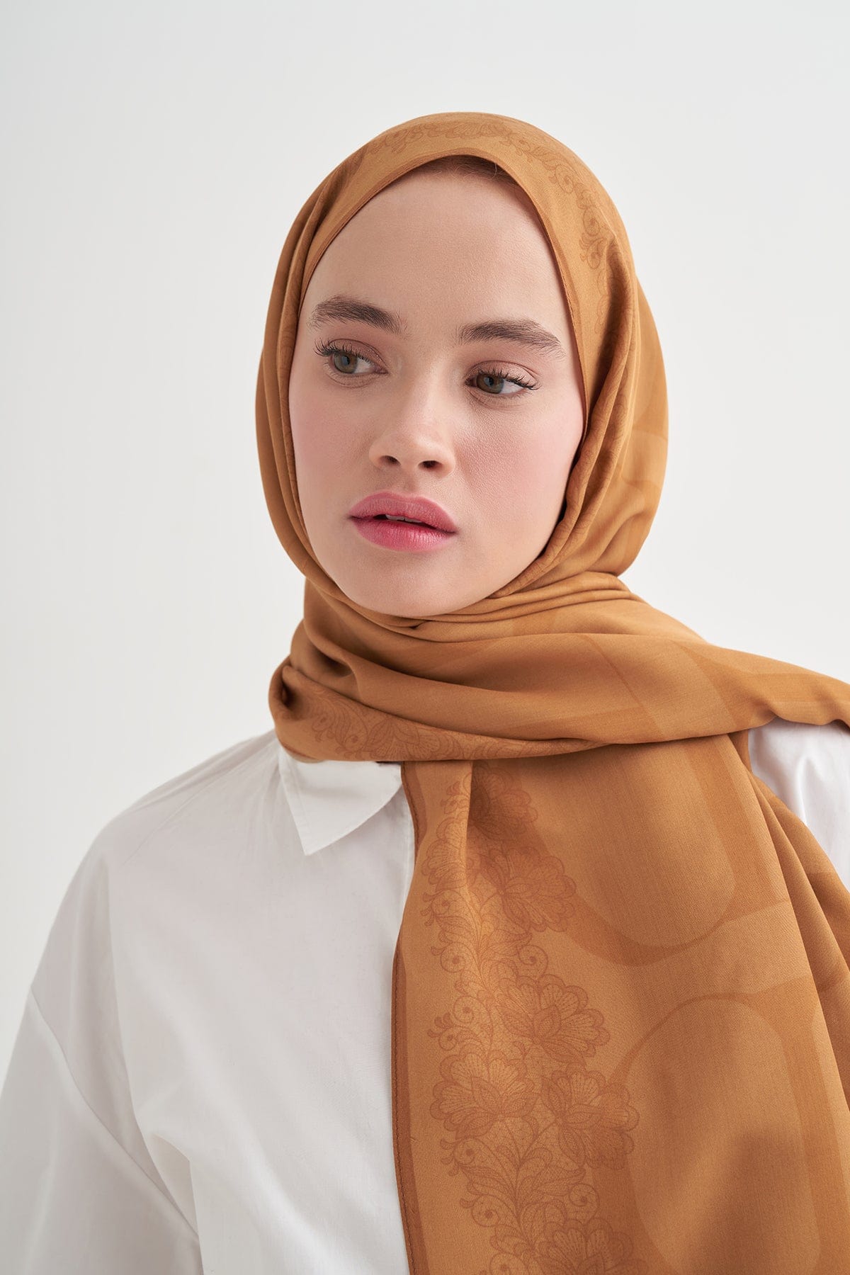 Floral Monogram Viscose Scarf Mustard