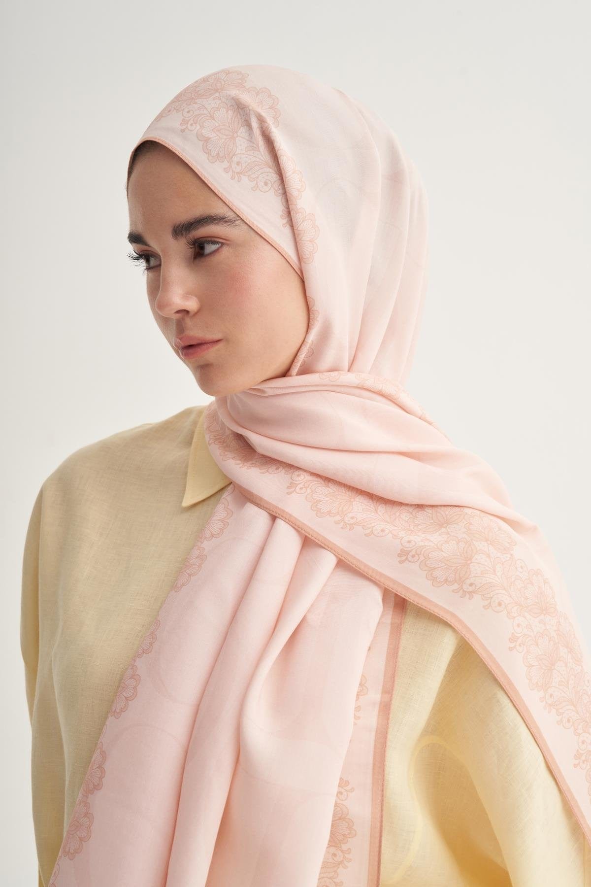 Floral Monogram Viscose Scarf Salmon