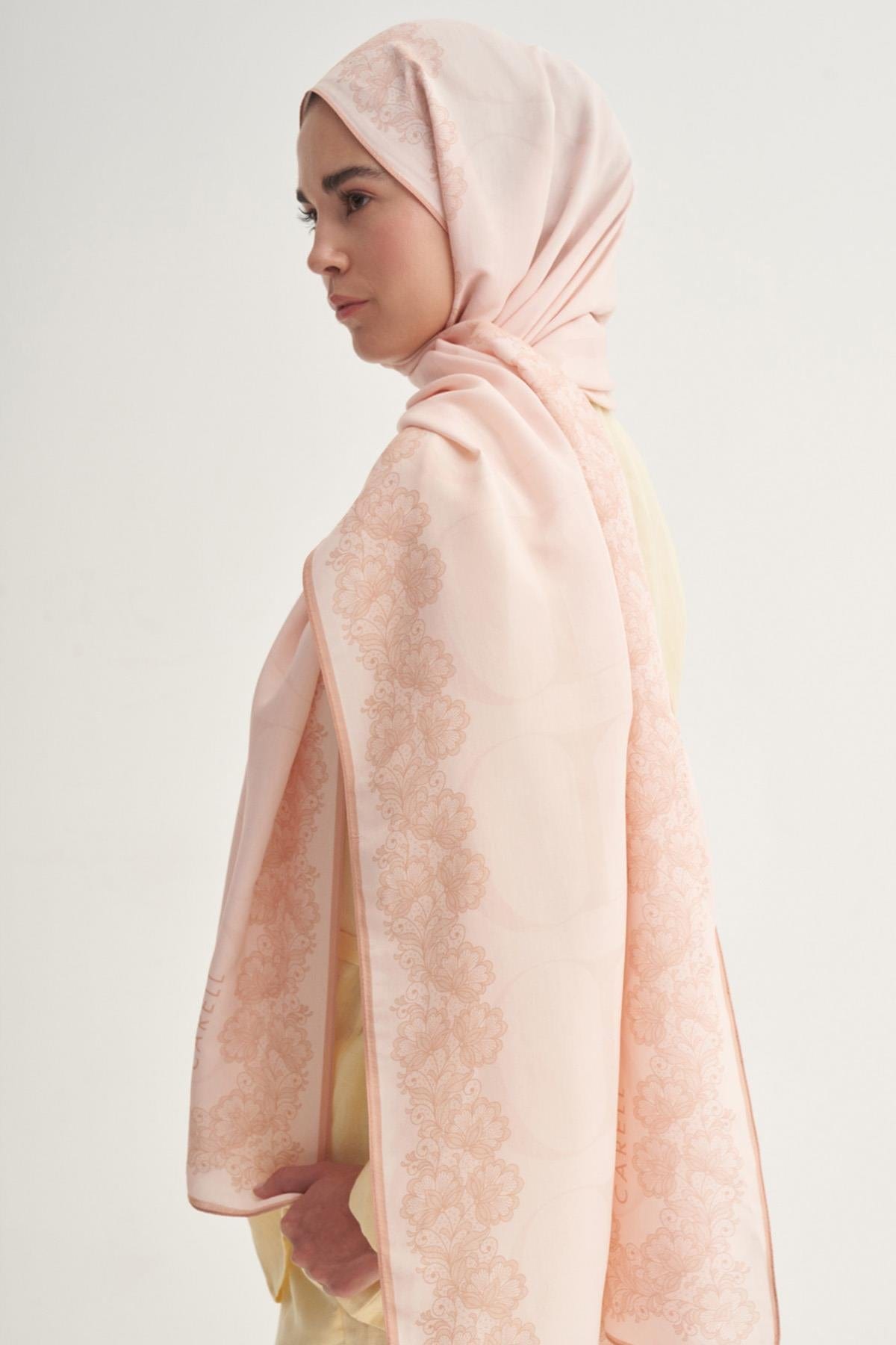 Floral Monogram Viscose Scarf Salmon