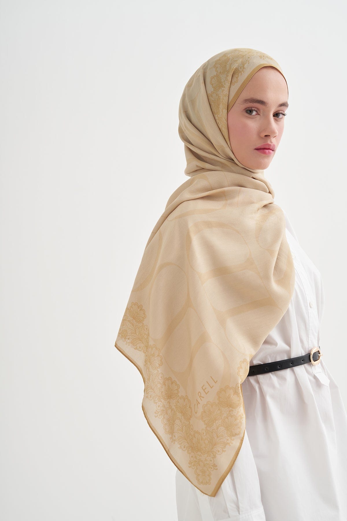 Floral Monogram Viscose Scarf Soft Yellow