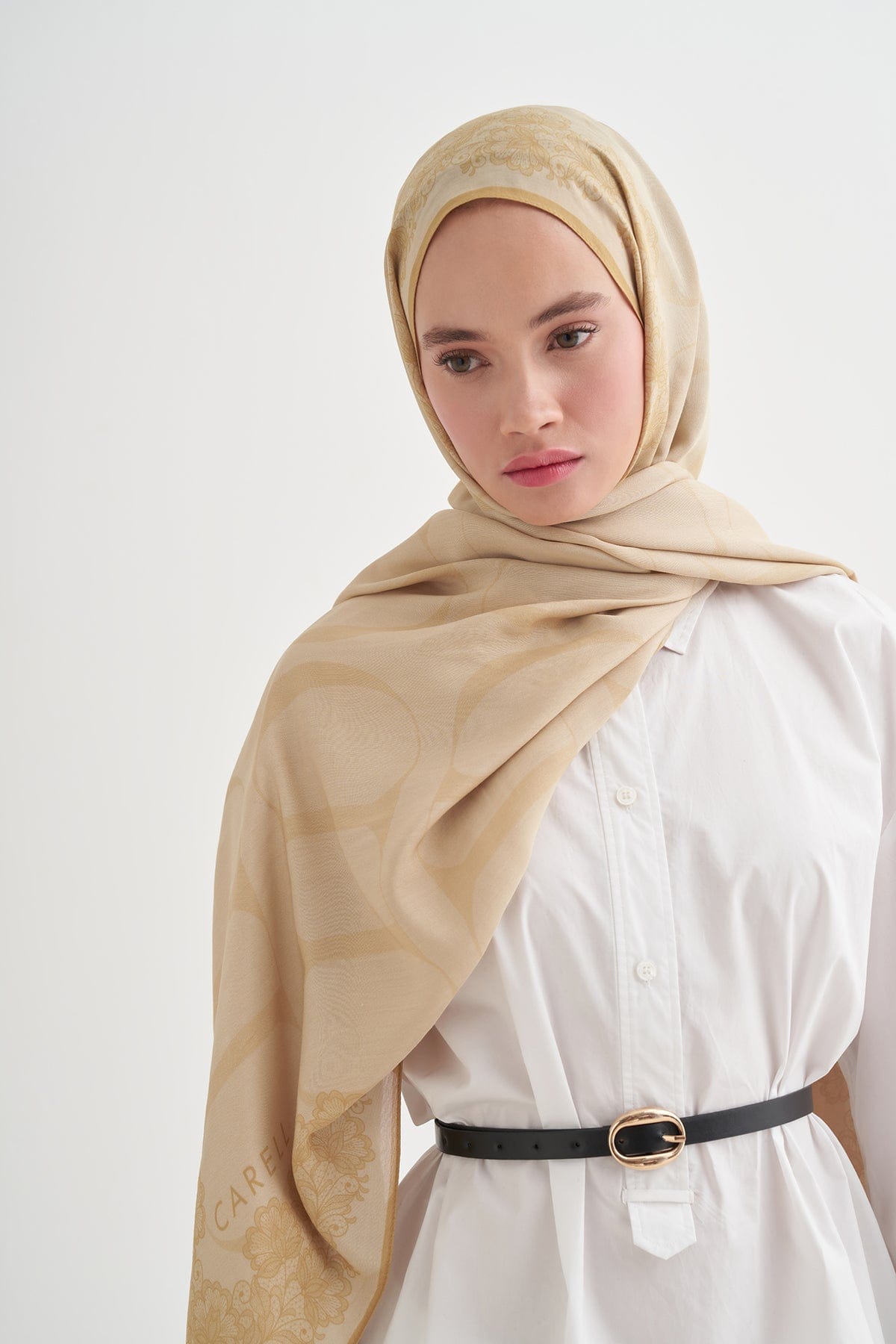 Floral Monogram Viscose Scarf Soft Yellow