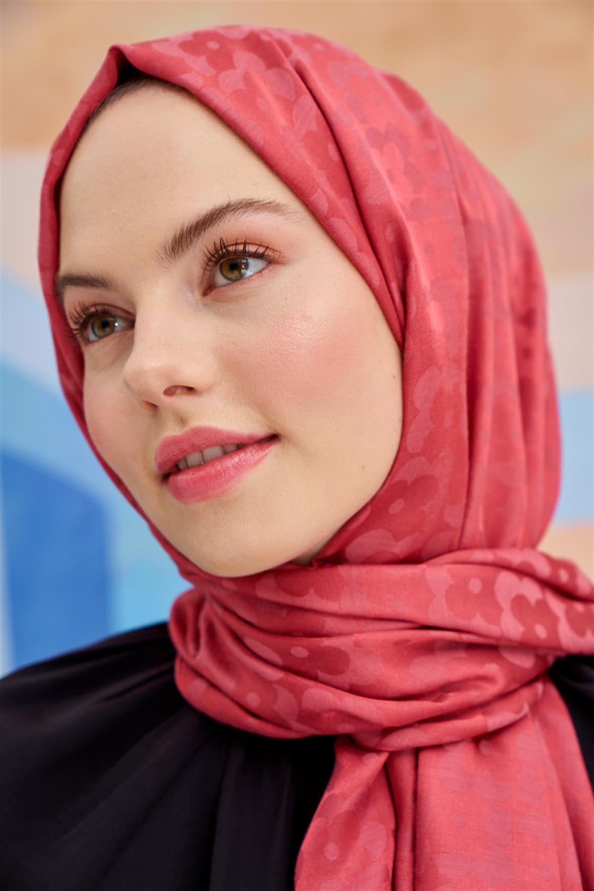 Floral Pattern Jacquard Italian Silk Scarf Coral
