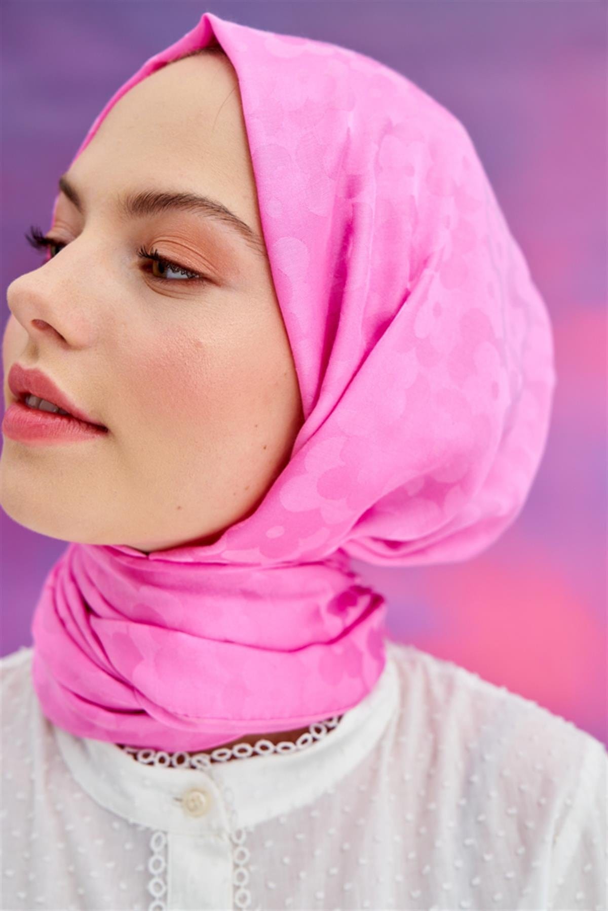 Floral Pattern Jacquard Italian Silk Scarf Pink