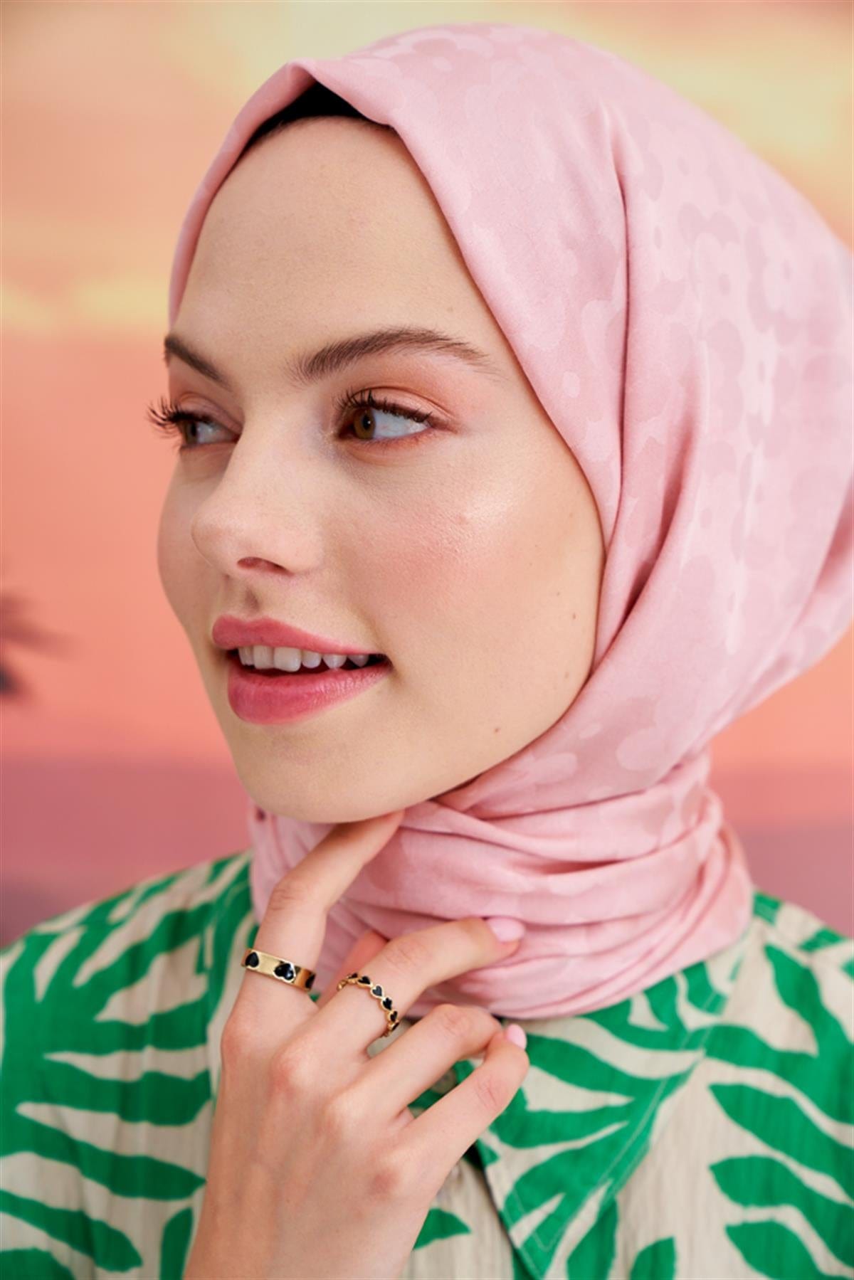 Floral Pattern Jacquard Italian Silk Scarf Powder Pink