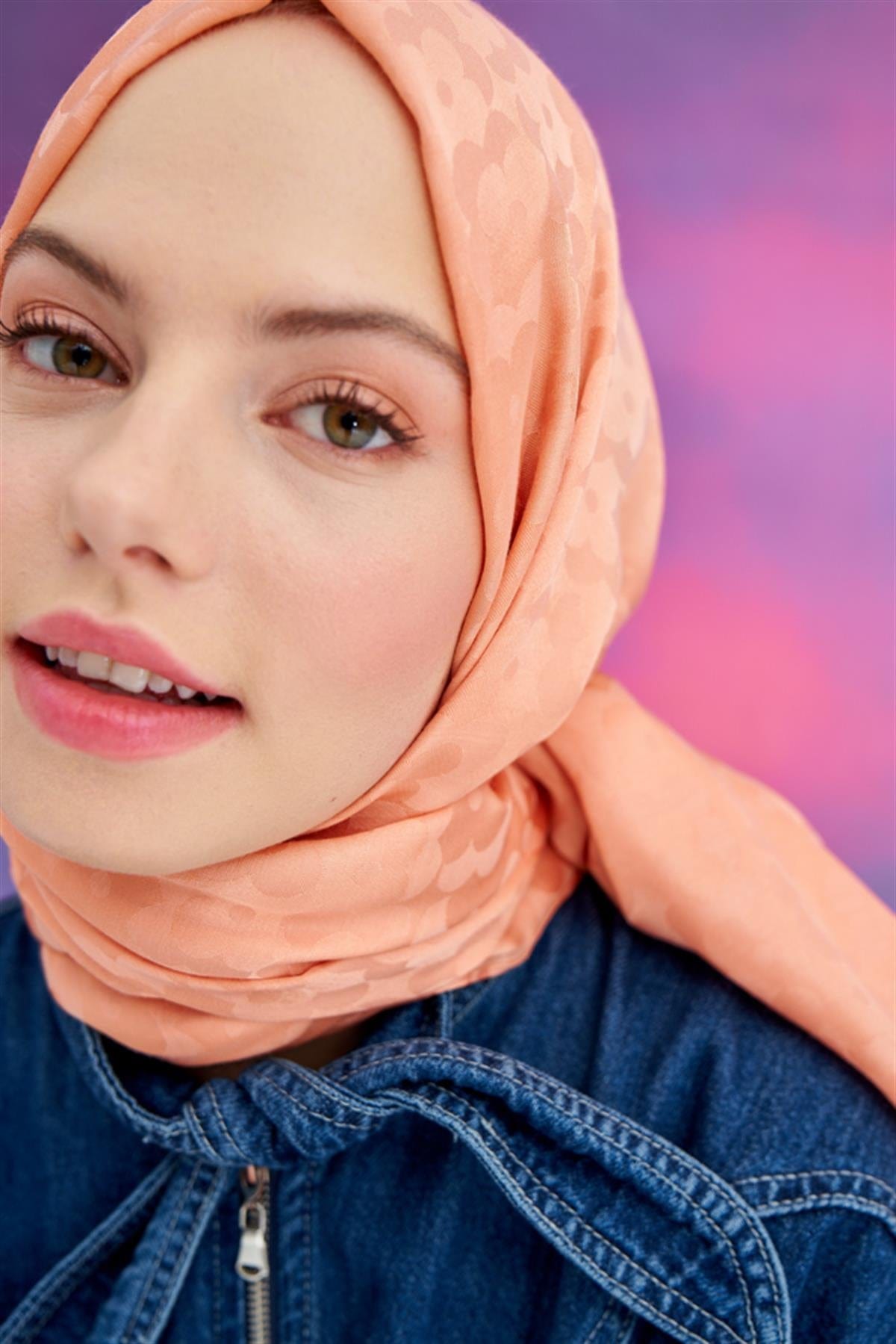 Floral Pattern Jacquard Italian Silk Scarf Salmon