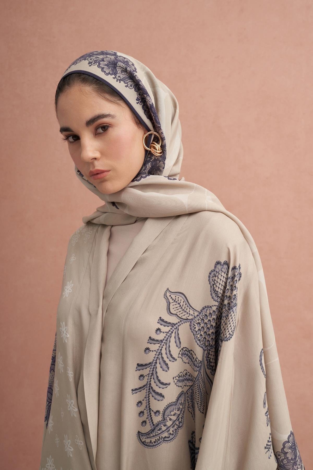 Floral Viscose Abaya Latte